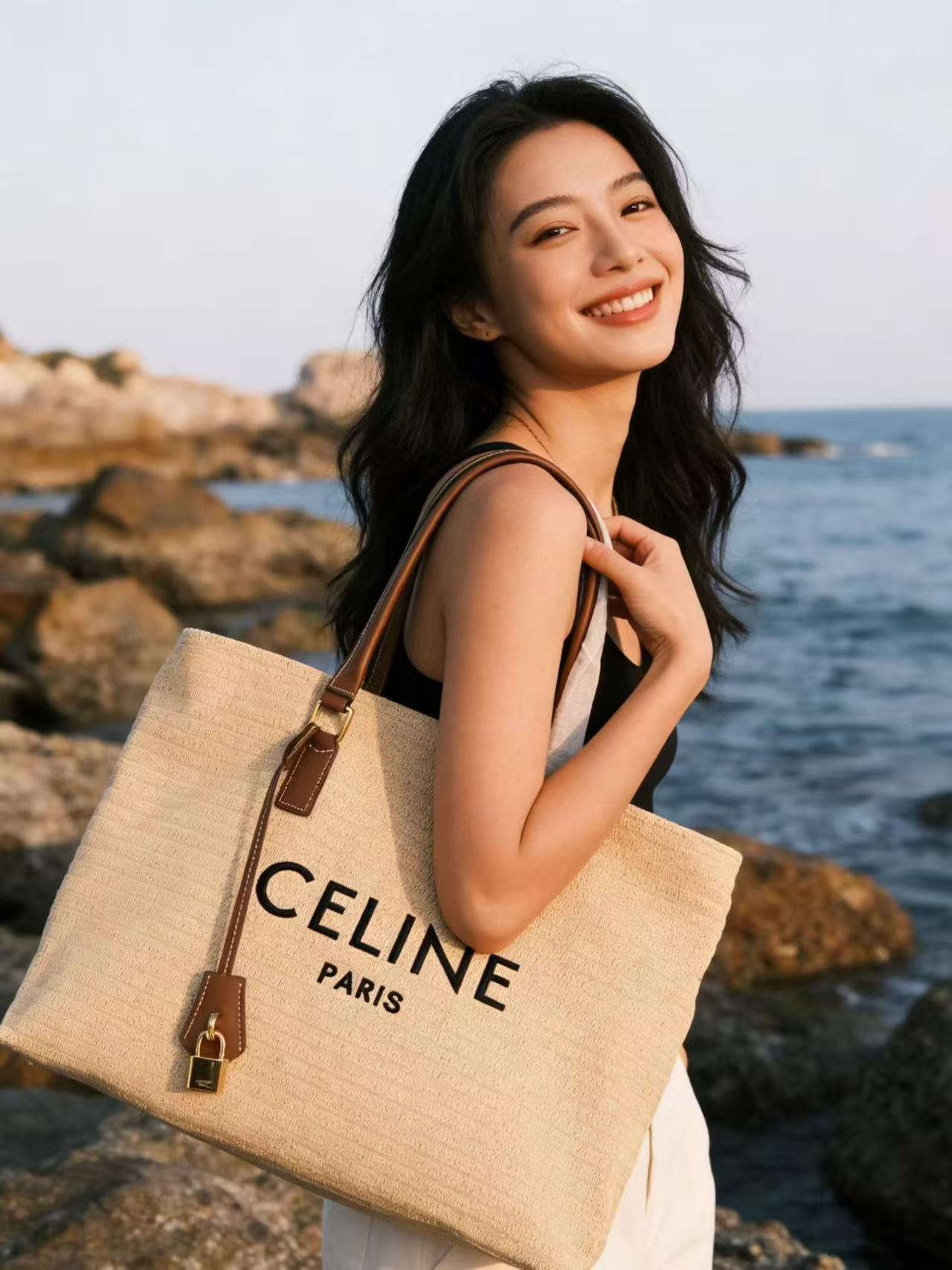 CEL1NE ストロー織りレターショッピングバッグ【50％割引+送料無料】