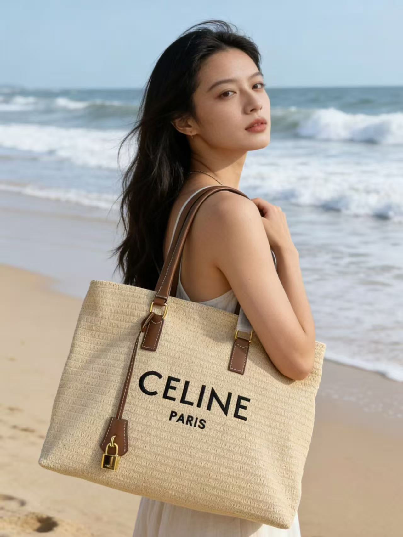 CEL1NE ストロー織りレターショッピングバッグ【50％割引+送料無料】