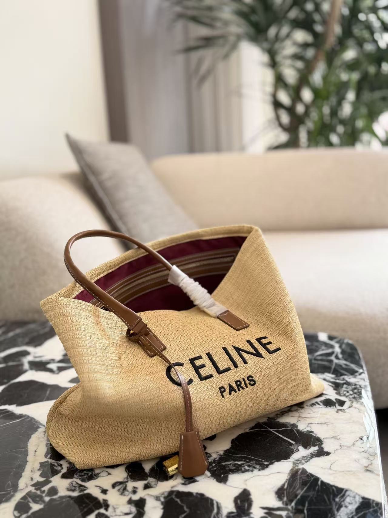 CEL1NE ストロー織りレターショッピングバッグ【50％割引+送料無料】