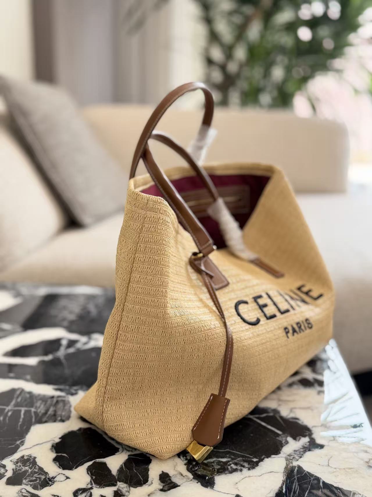 CEL1NE ストロー織りレターショッピングバッグ【50％割引+送料無料】