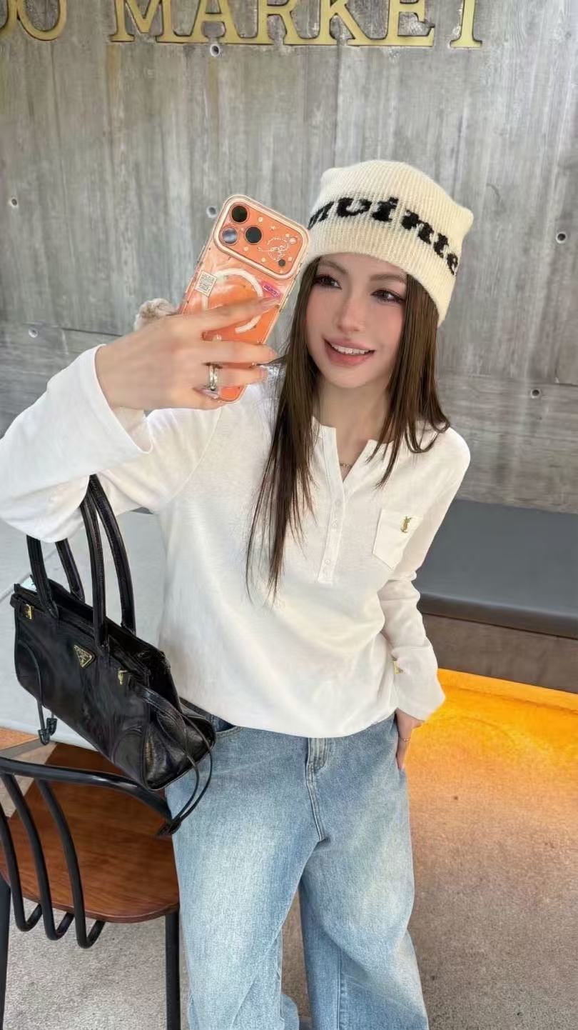 YSL刺繍ロゴ入り長袖Tシャツ【50％割引+送料無料】