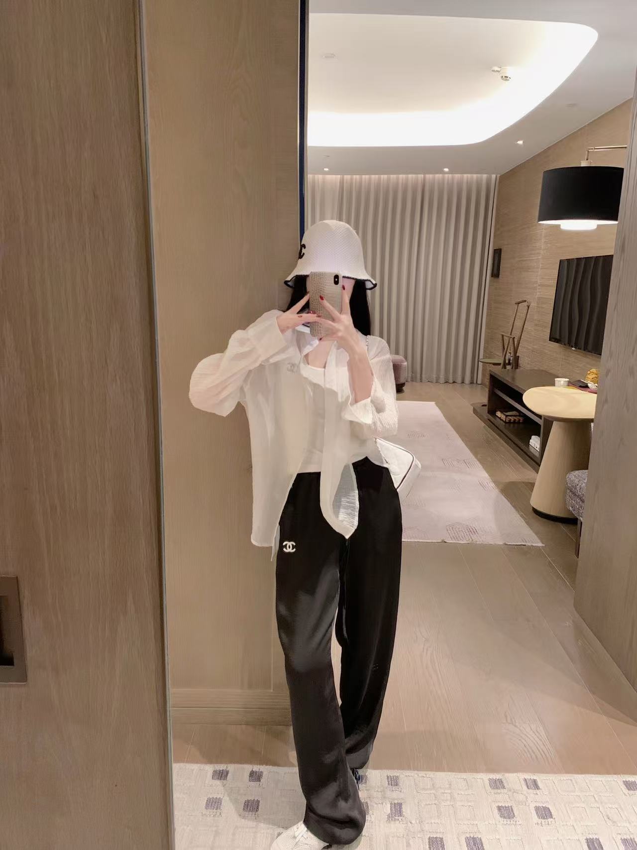 CHANE1 ダブルC キャミソール＋シャツ ツーピースセット【50％割引+送料無料】