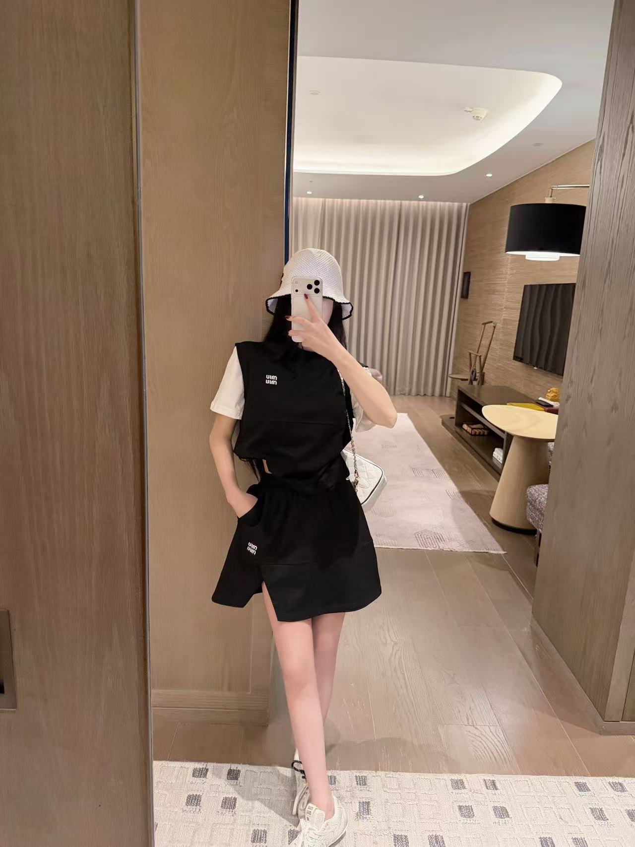 M1UM1U カラーブロックTシャツ＋スカート ツーピースセット【50％割引+送料無料】