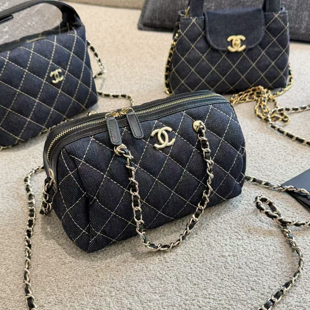 CHANE1チェーンデニムボウリングバッグ【50％割引+送料無料】