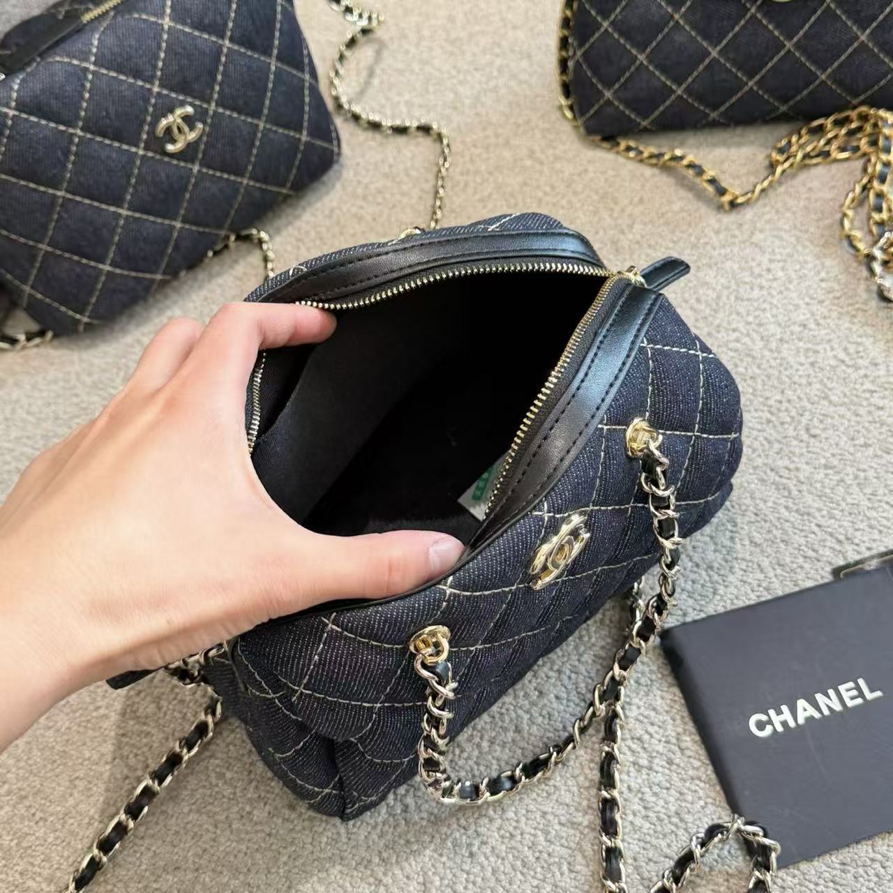 CHANE1チェーンデニムボウリングバッグ【50％割引+送料無料】