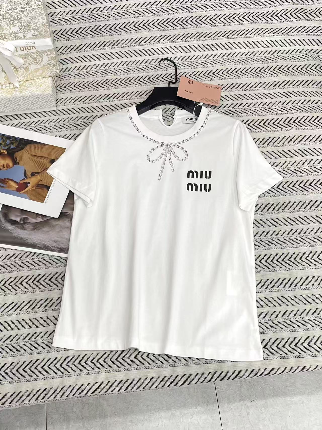 M1UM1U ダイヤモンドボウTシャツ【50％割引+送料無料】