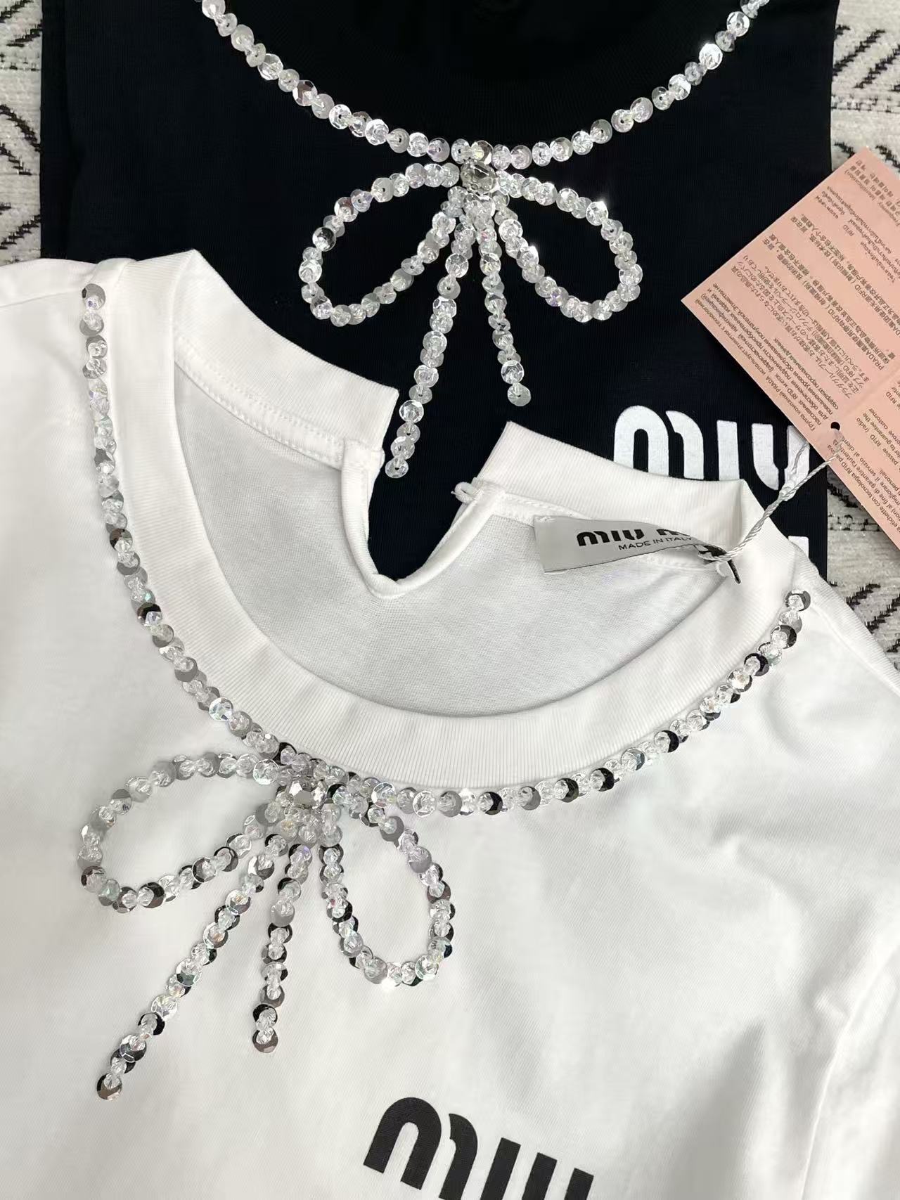 M1UM1U ダイヤモンドボウTシャツ【50％割引+送料無料】