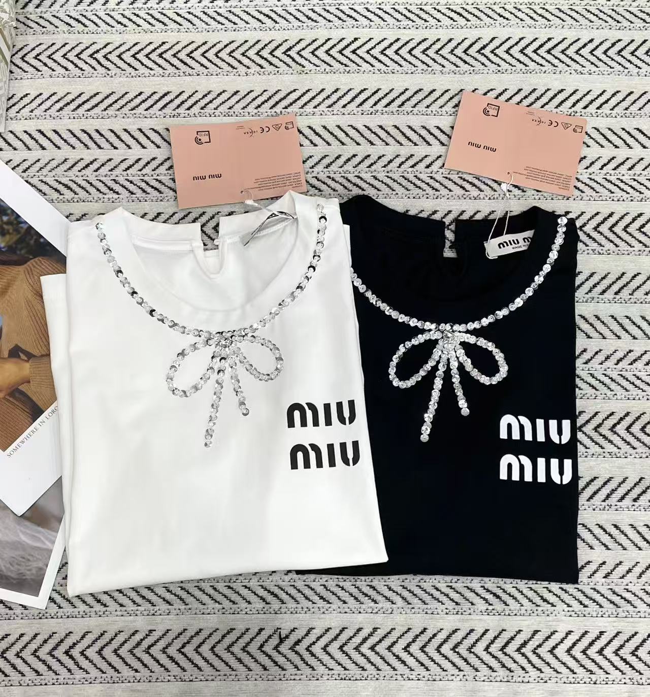 M1UM1U ダイヤモンドボウTシャツ【50％割引+送料無料】