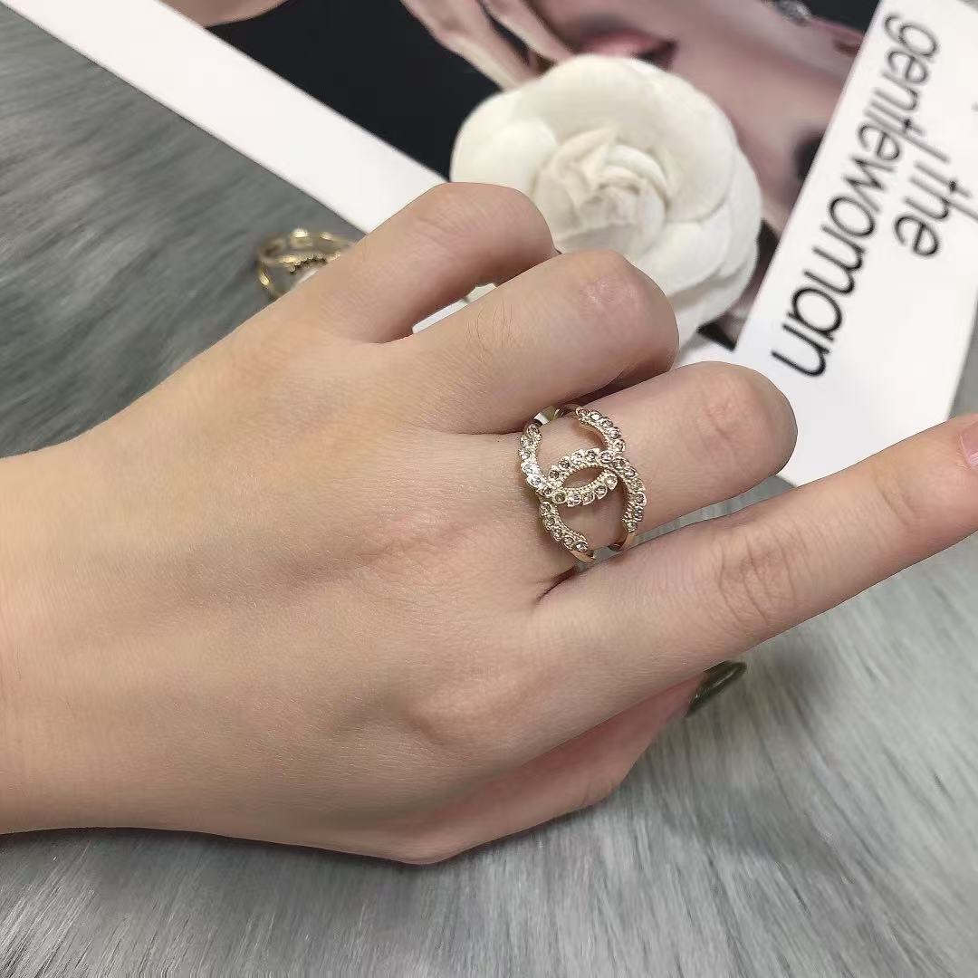 CHANE1 ダブルCダイヤモンドオープンリング【50％割引+送料無料】