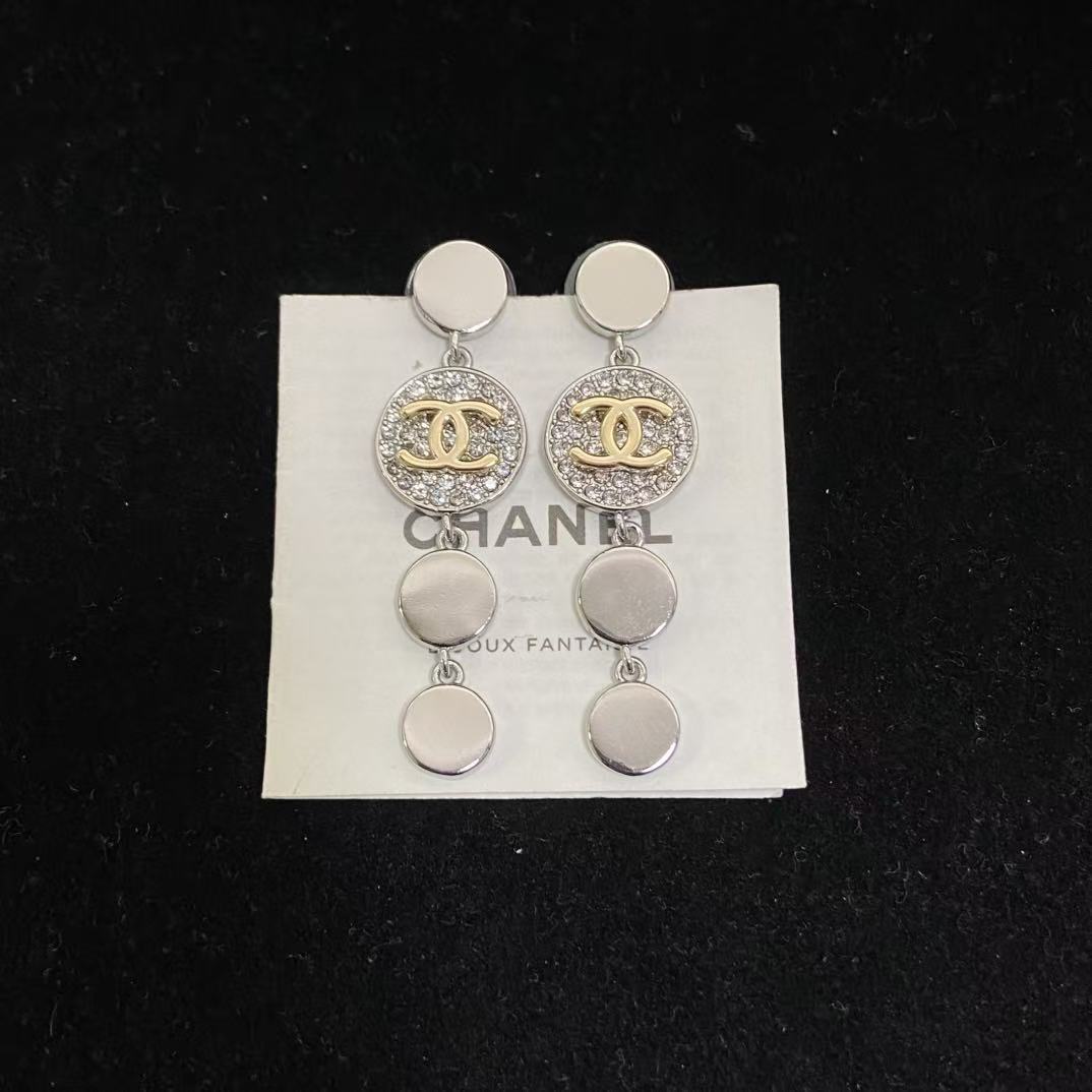 CHANE1 フルダイヤモンド ダブルCタッセルイヤリング【50％割引+送料無料】