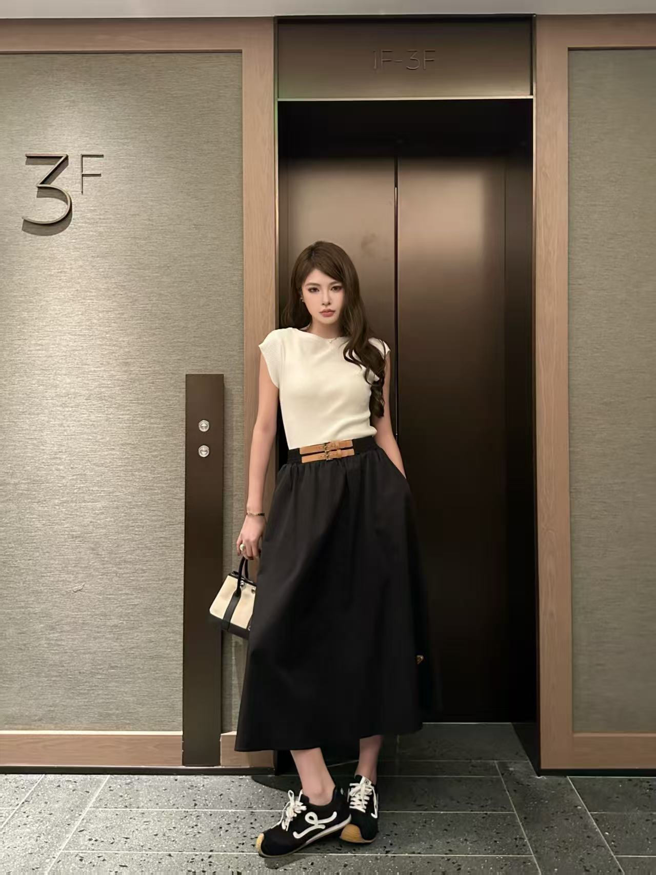 PR4DA ウエストゴム入りプリーツミディスカート【50％割引+送料無料】