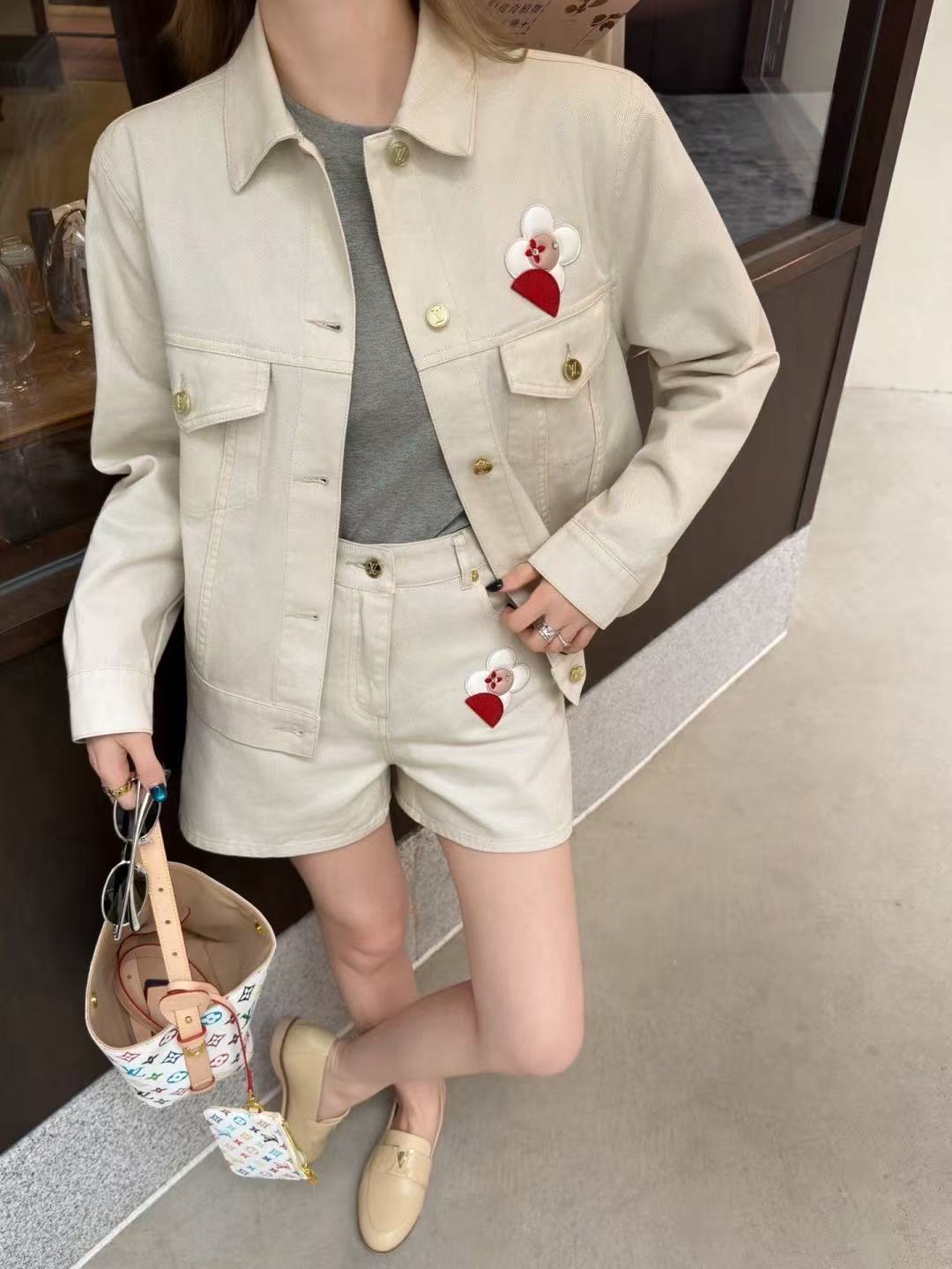 LV 四つ葉のクローバー デニムショートパンツ＆ジャケット 2点セット【50％割引+送料無料】