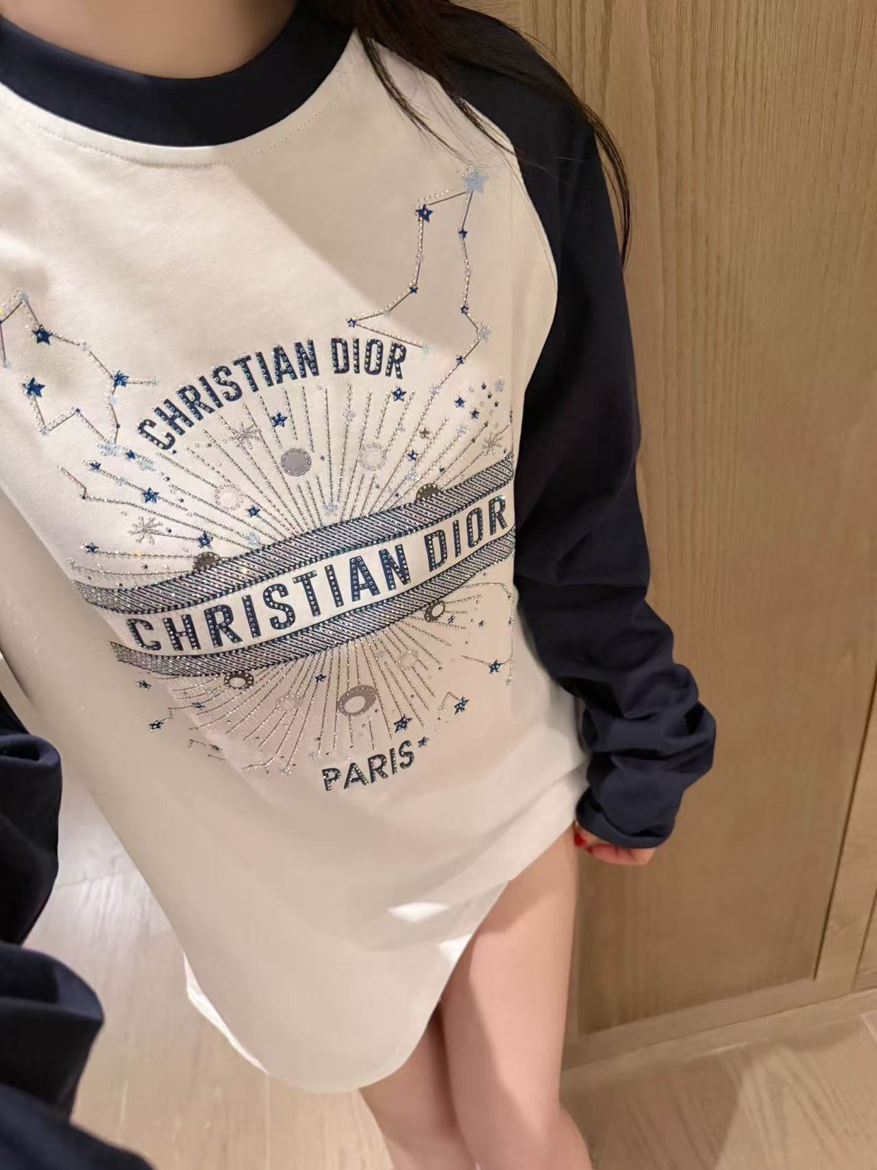 DIOR カラーブロック レタリング 長袖Tシャツ【50％割引+送料無料】