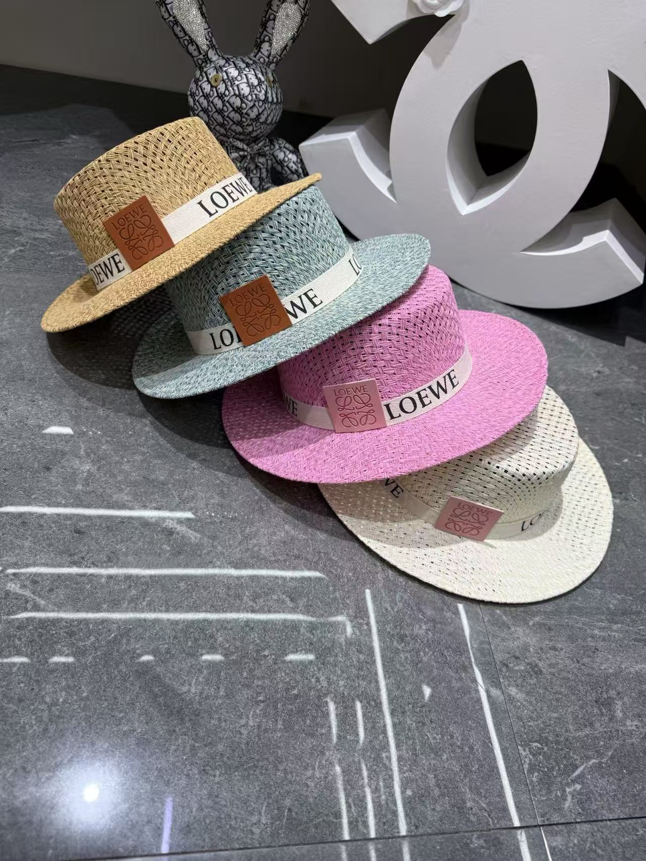 L0WEW 編み込みフラットトップストローハット【50％割引+送料無料】