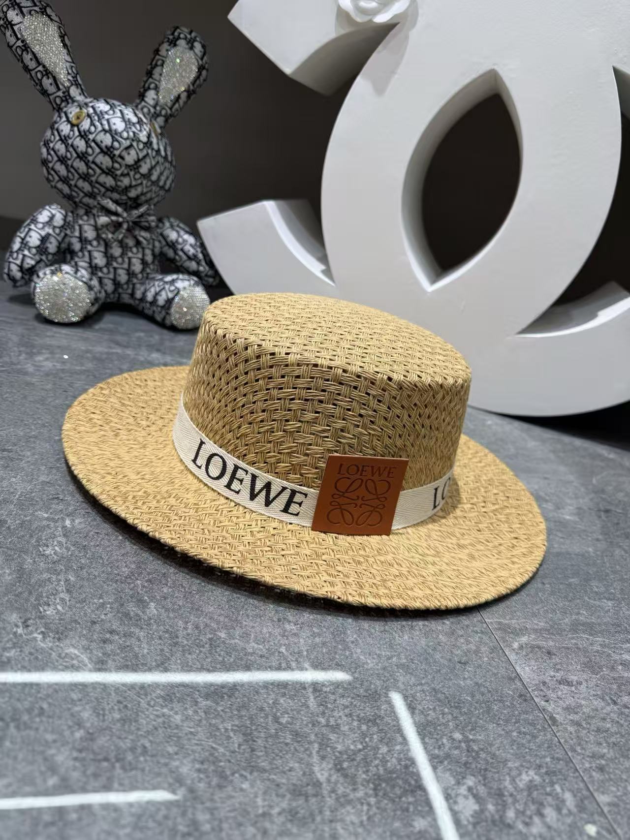 L0WEW 編み込みフラットトップストローハット【50％割引+送料無料】