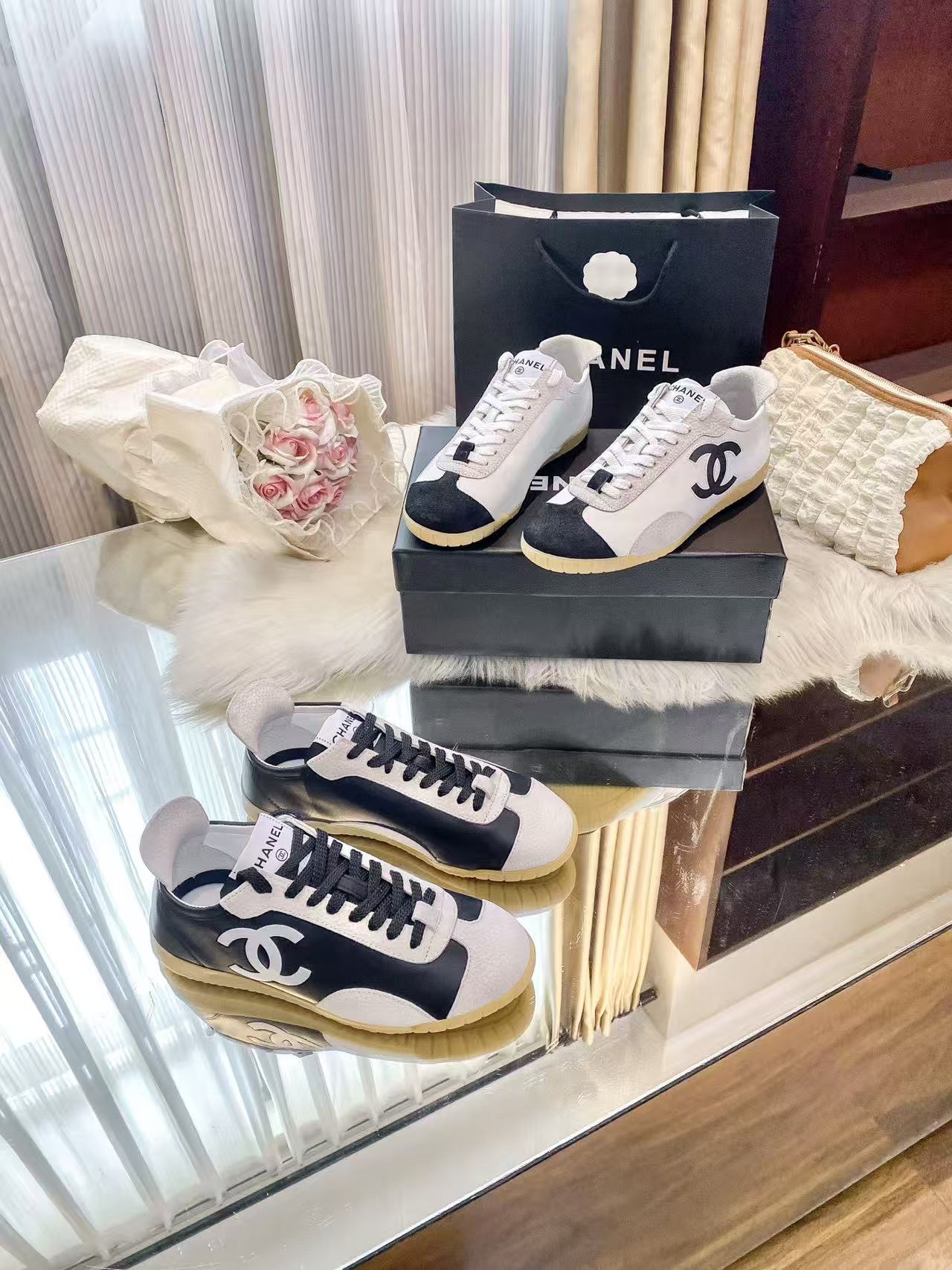 CHANE1白黒ダブルCカジュアルシューズ【50％割引+送料無料】