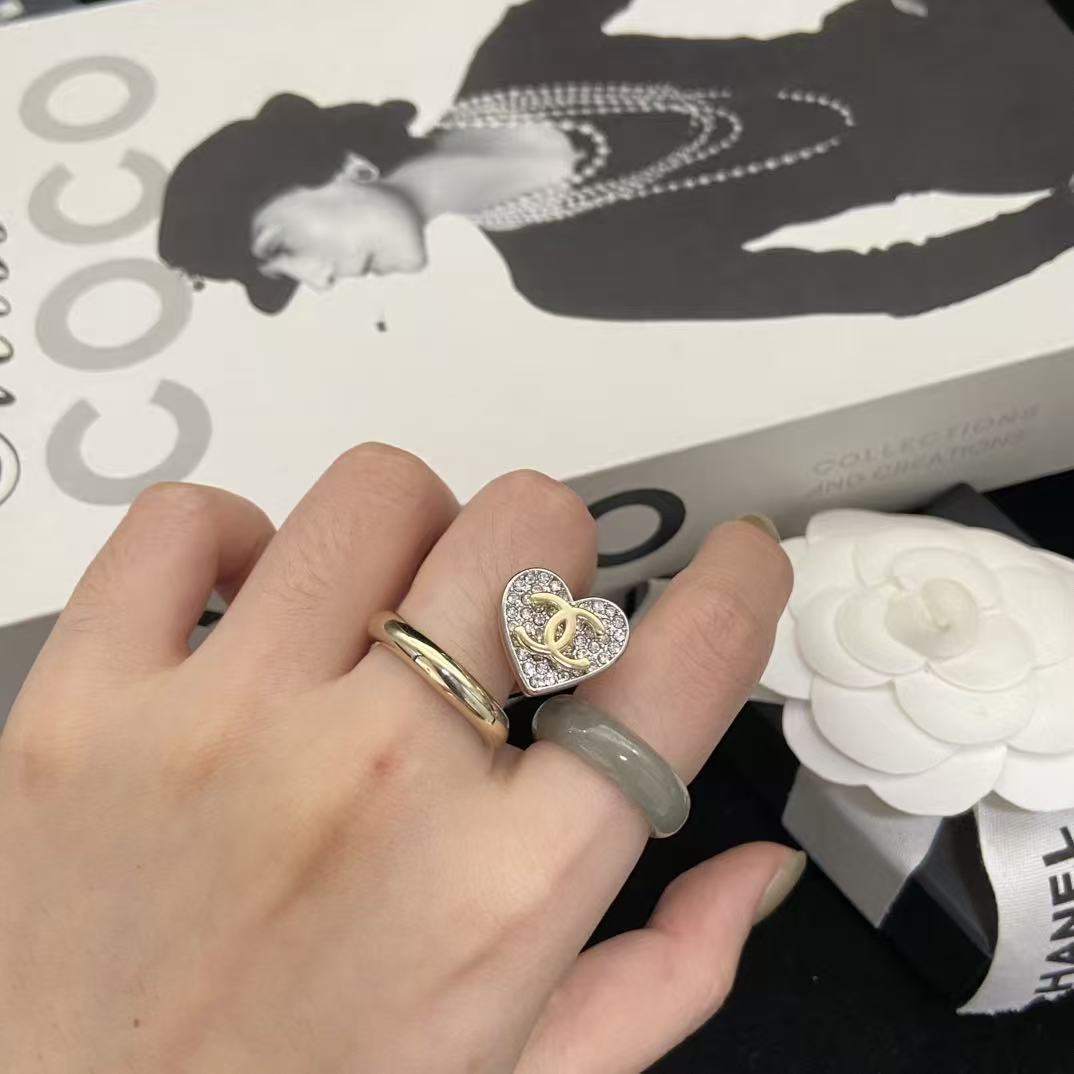 CHANE1 フルダイヤモンド ダブルCハートリング【50％割引+送料無料】