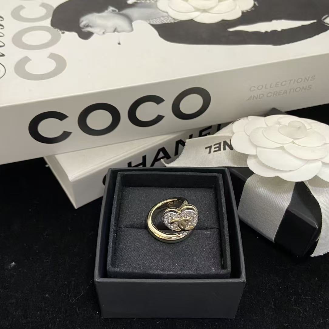 CHANE1 フルダイヤモンド ダブルCハートリング【50％割引+送料無料】