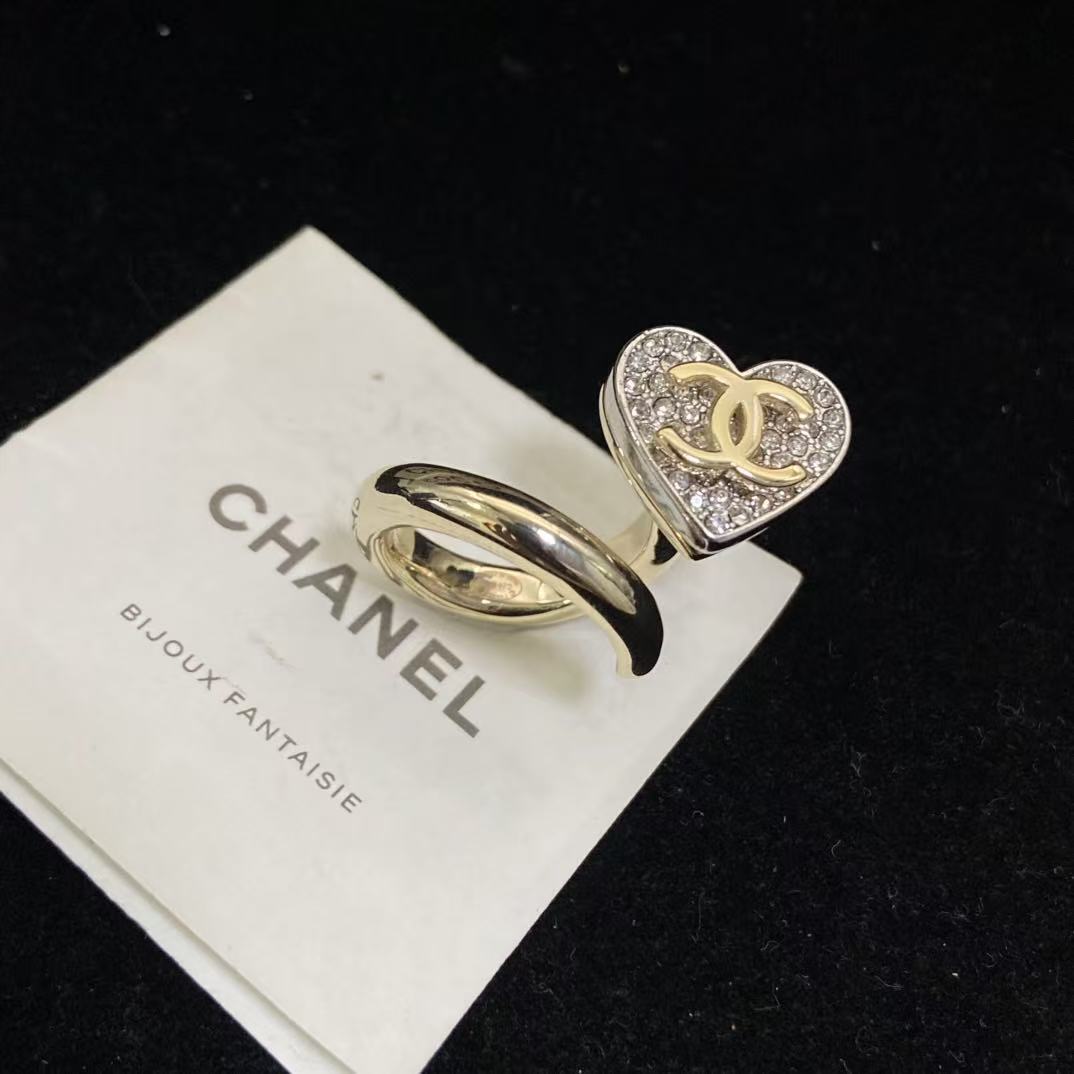 CHANE1 フルダイヤモンド ダブルCハートリング【50％割引+送料無料】