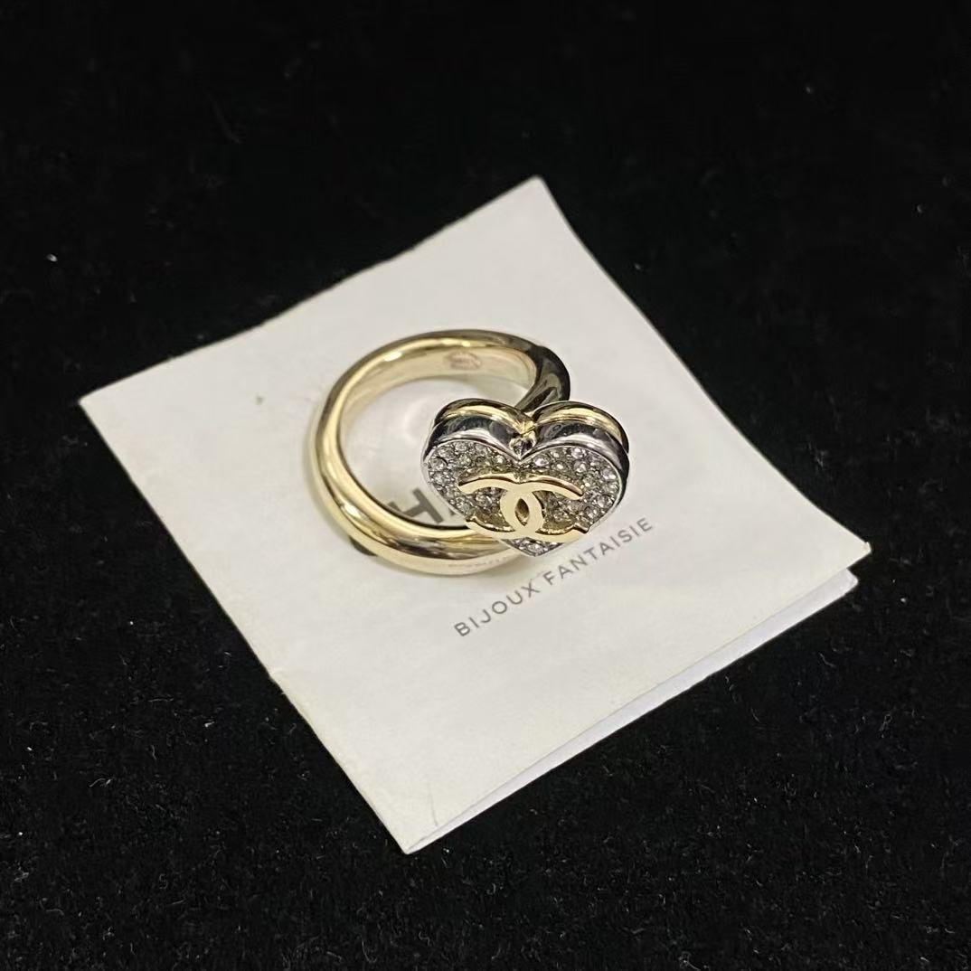 CHANE1 フルダイヤモンド ダブルCハートリング【50％割引+送料無料】