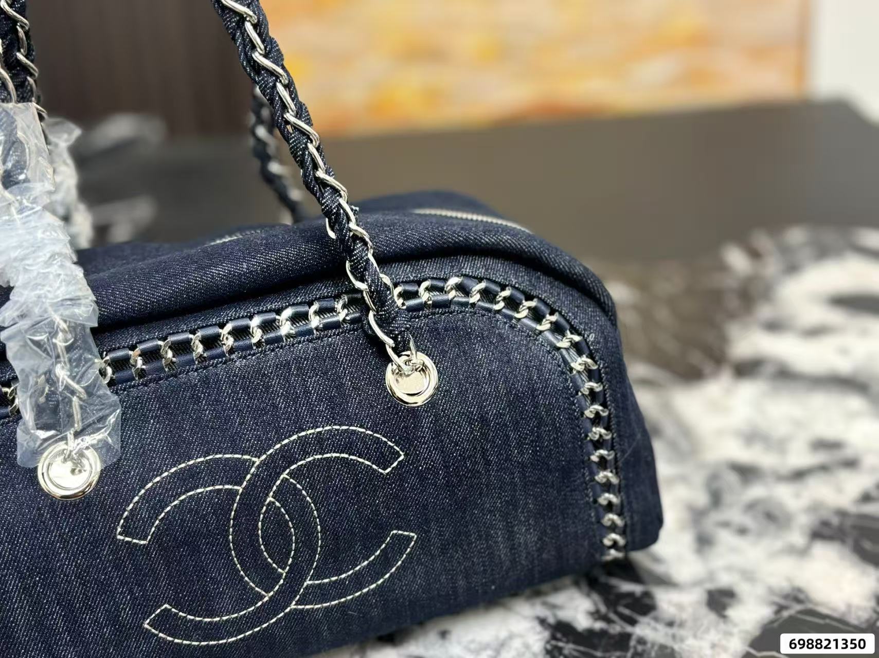 CHANE1 チェーンデニムボウリングバッグ【50％割引+送料無料】