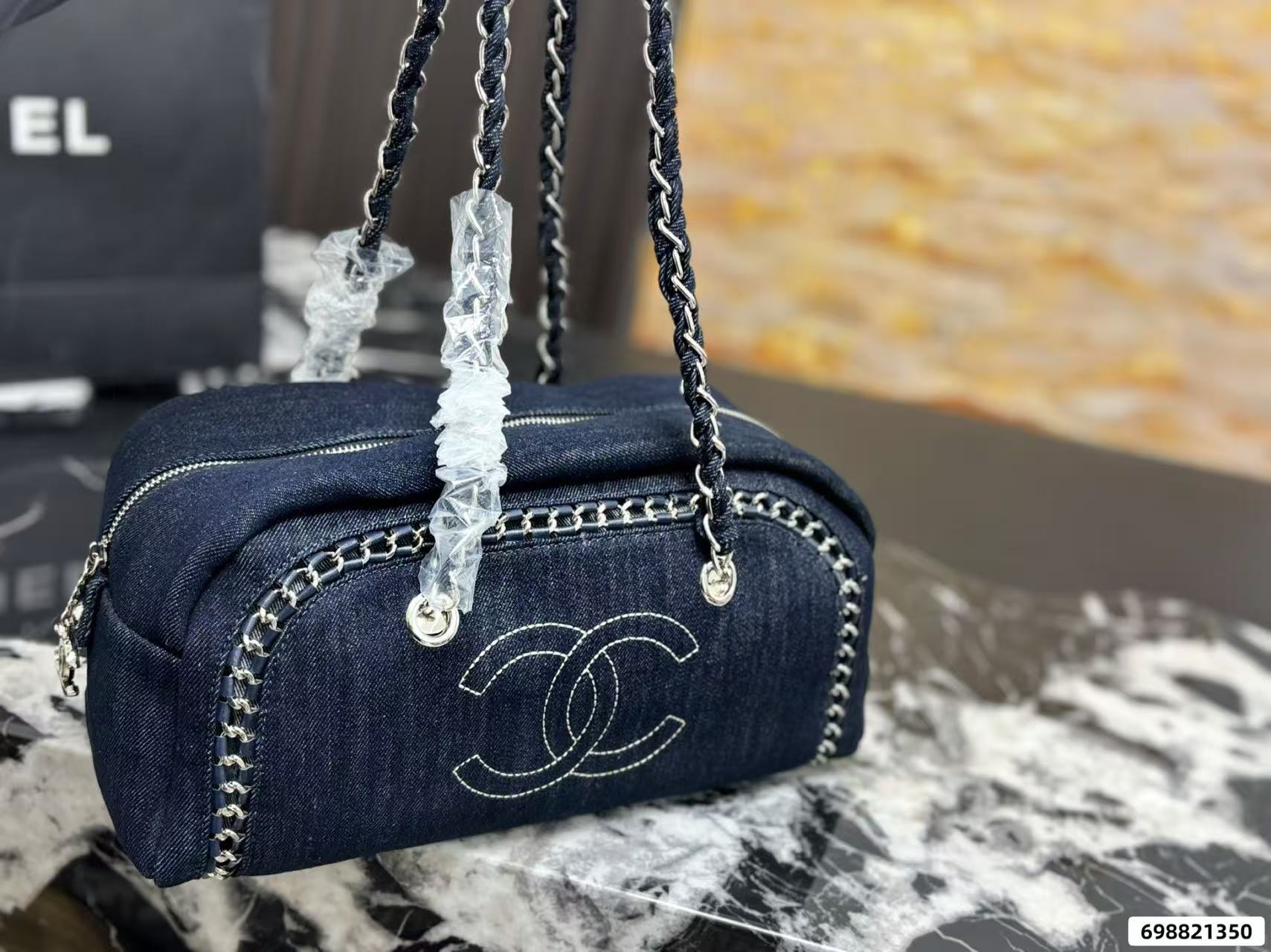 CHANE1 チェーンデニムボウリングバッグ【50％割引+送料無料】