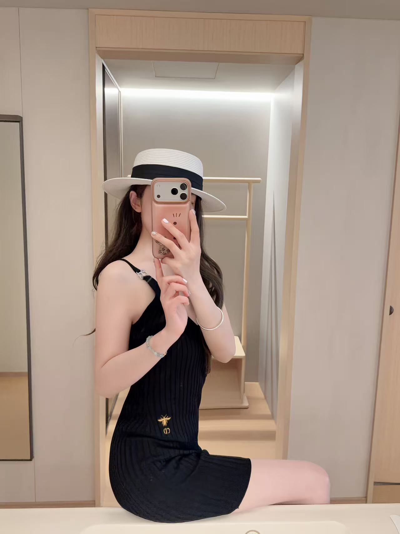 DIOR CD刺繍入りBeeモチーフ ウールストラップドレス【50％割引+送料無料】