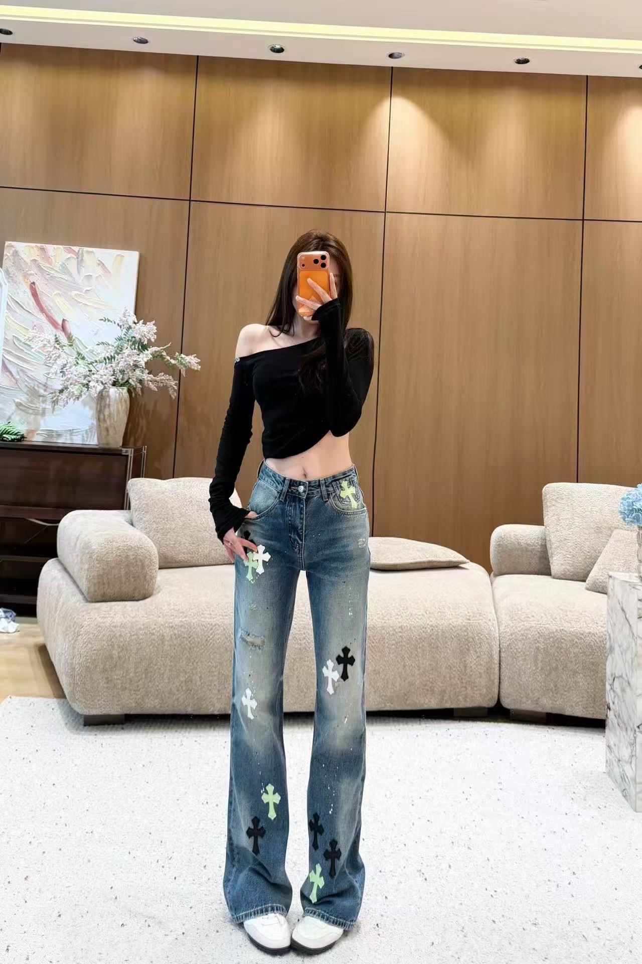 Chr0me Heartsクロスモチーフ デニムトラウザーズ【50％割引+送料無料】