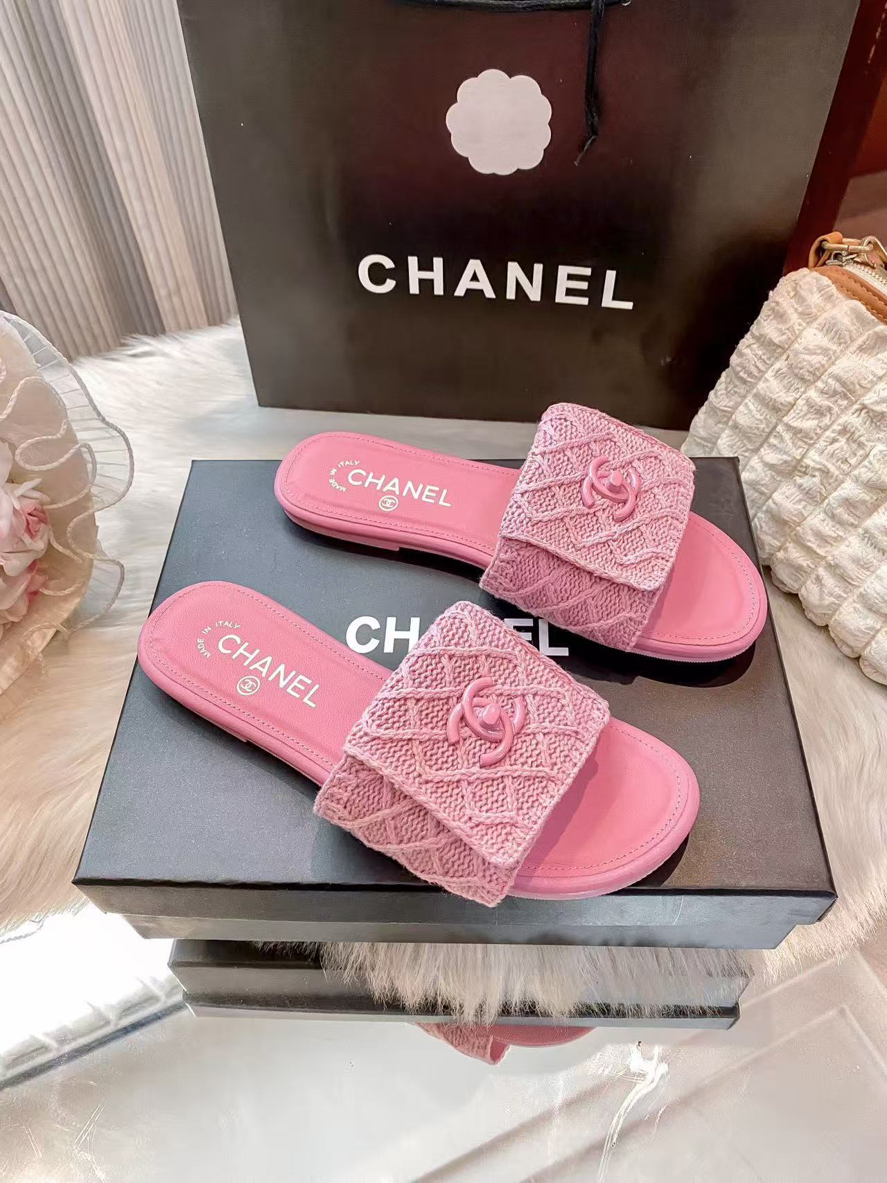 CHANE1 ダブルCチェック柄スリッパ【50％割引+送料無料】