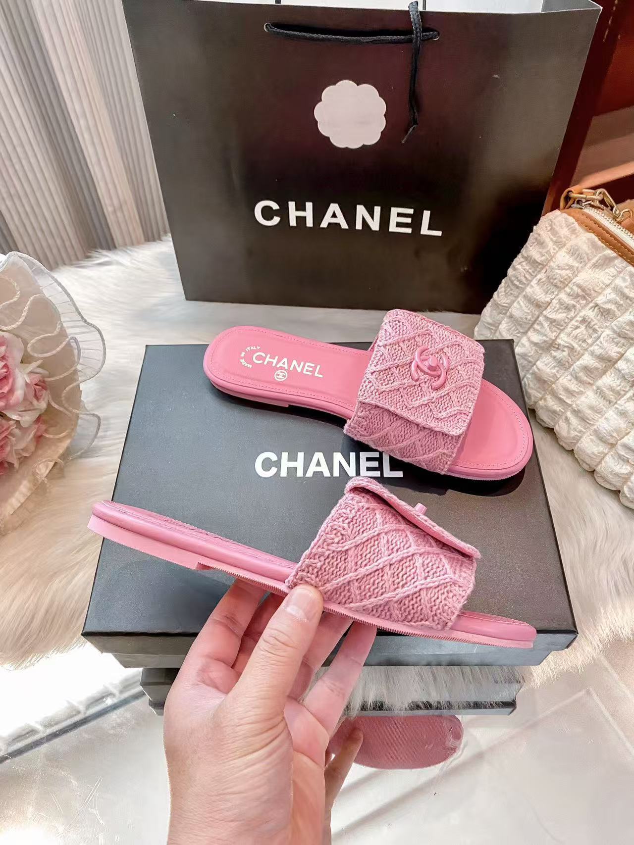 CHANE1 ダブルCチェック柄スリッパ【50％割引+送料無料】