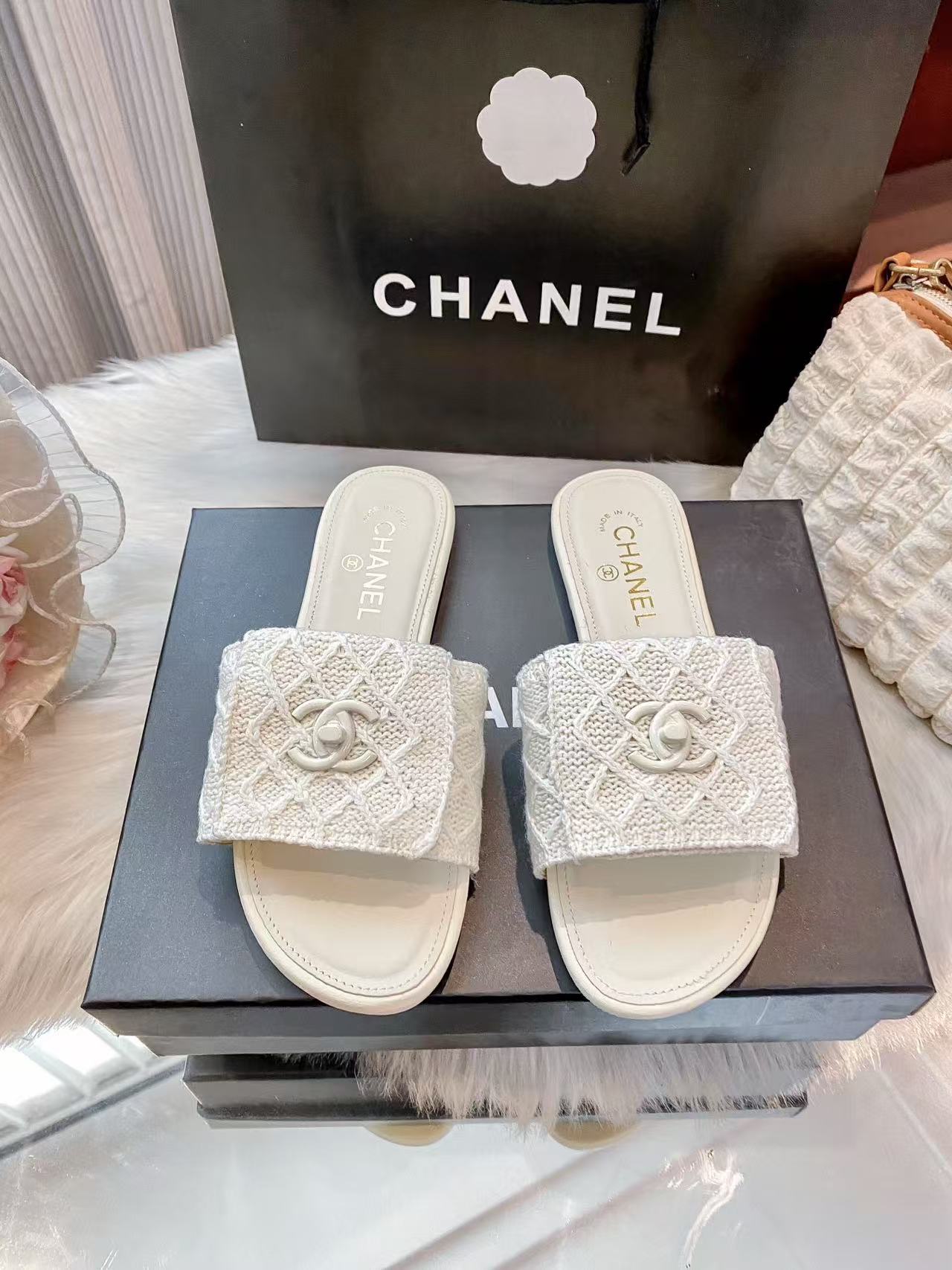 CHANE1 ダブルCチェック柄スリッパ【50％割引+送料無料】