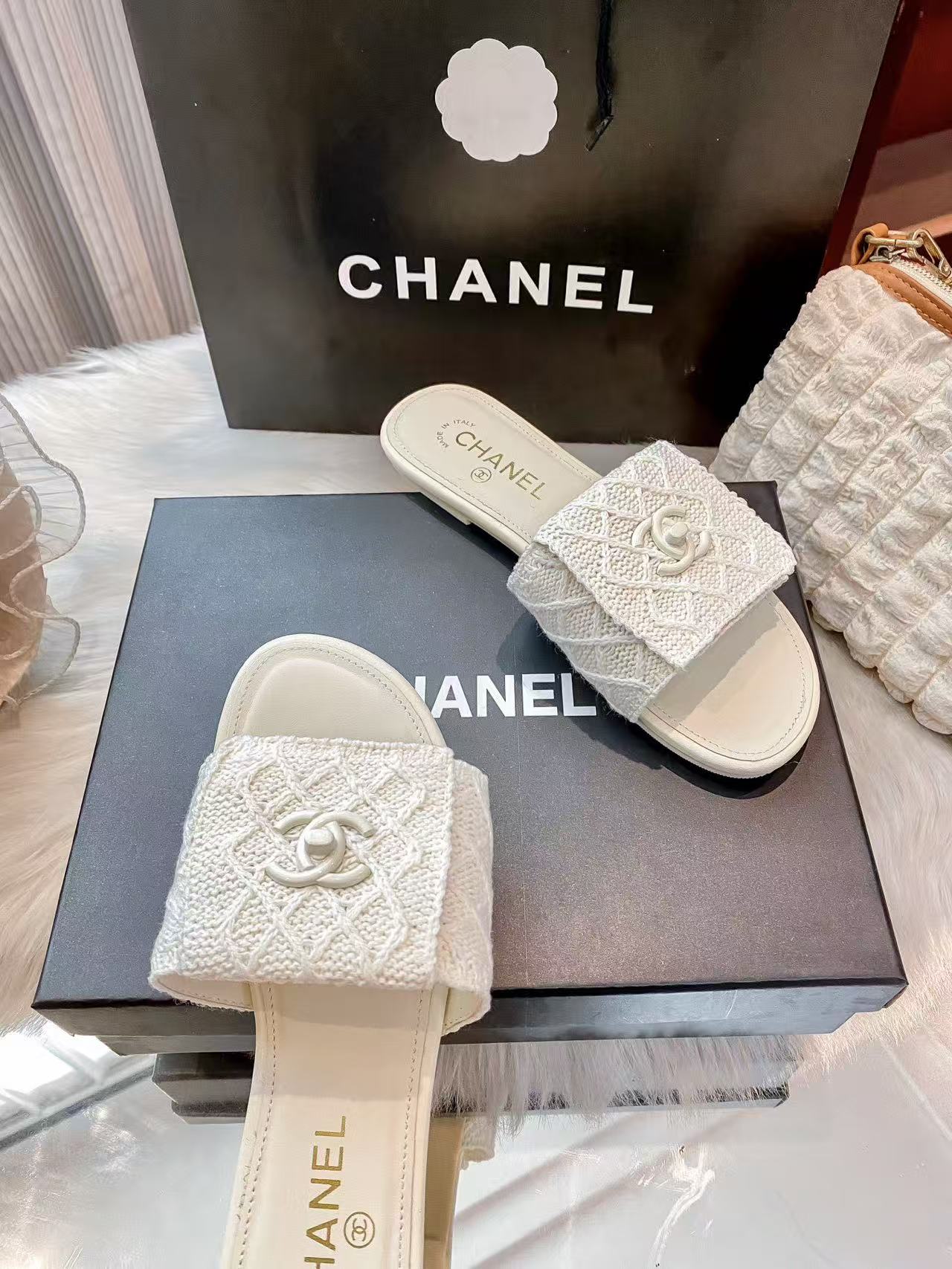 CHANE1 ダブルCチェック柄スリッパ【50％割引+送料無料】