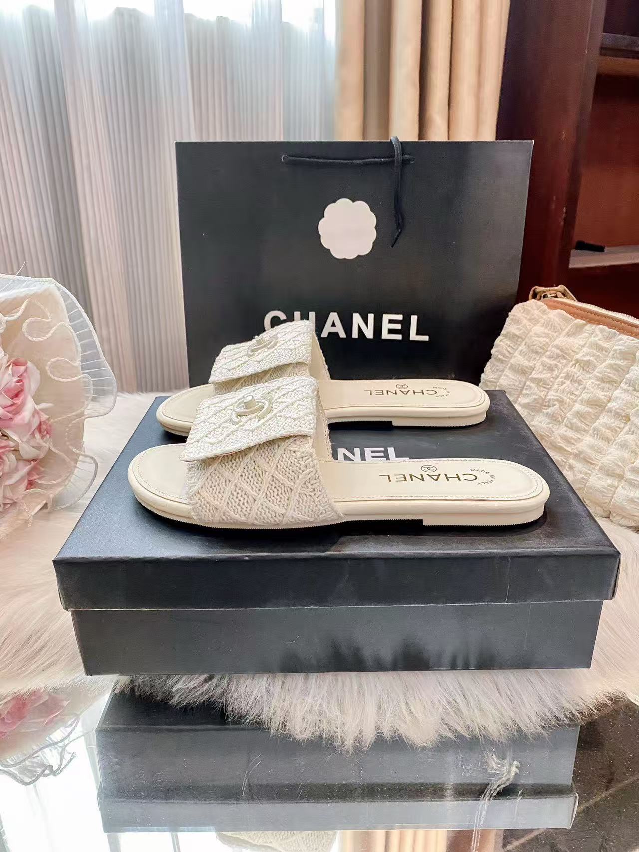 CHANE1 ダブルCチェック柄スリッパ【50％割引+送料無料】