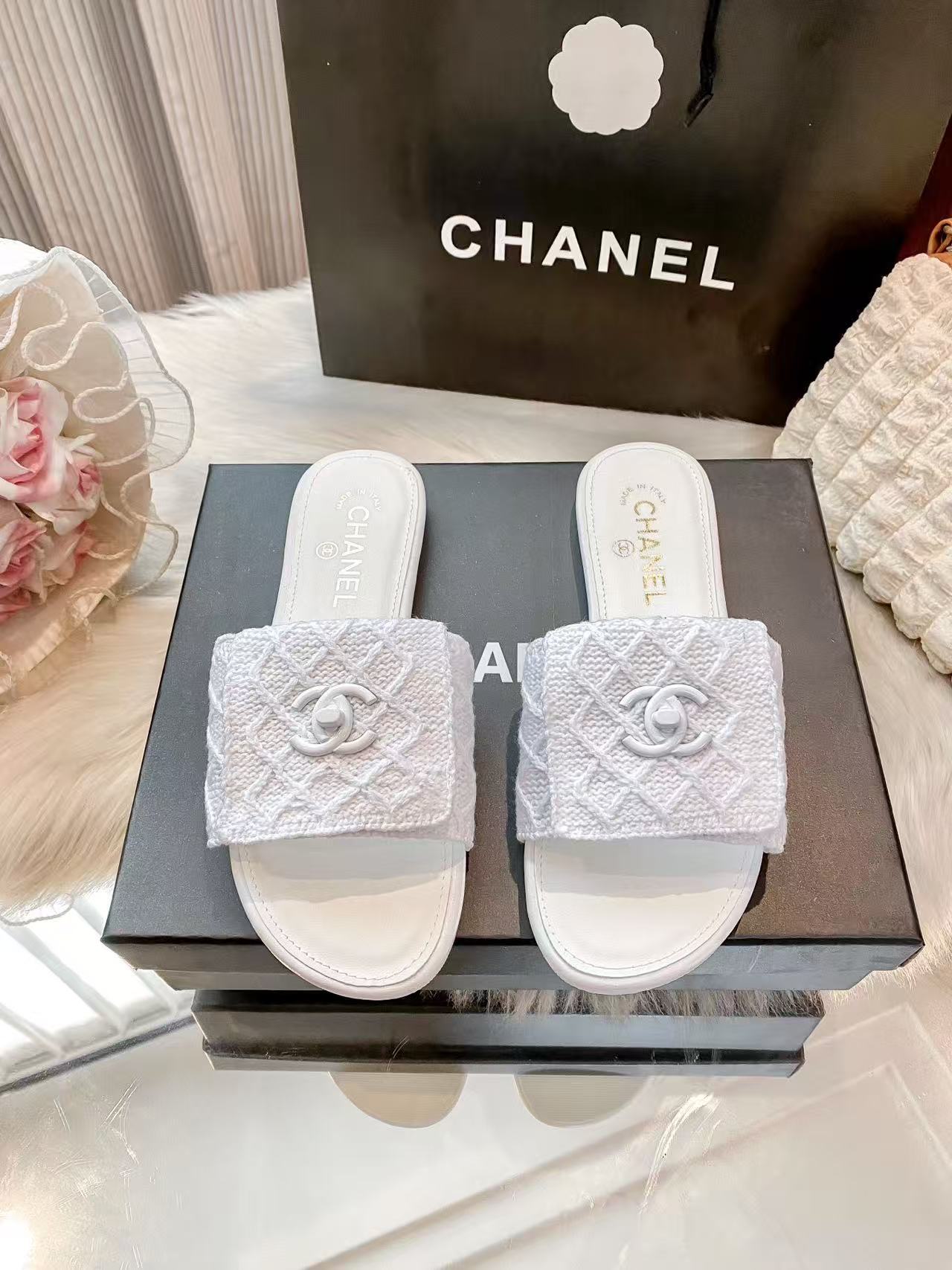 CHANE1 ダブルCチェック柄スリッパ【50％割引+送料無料】