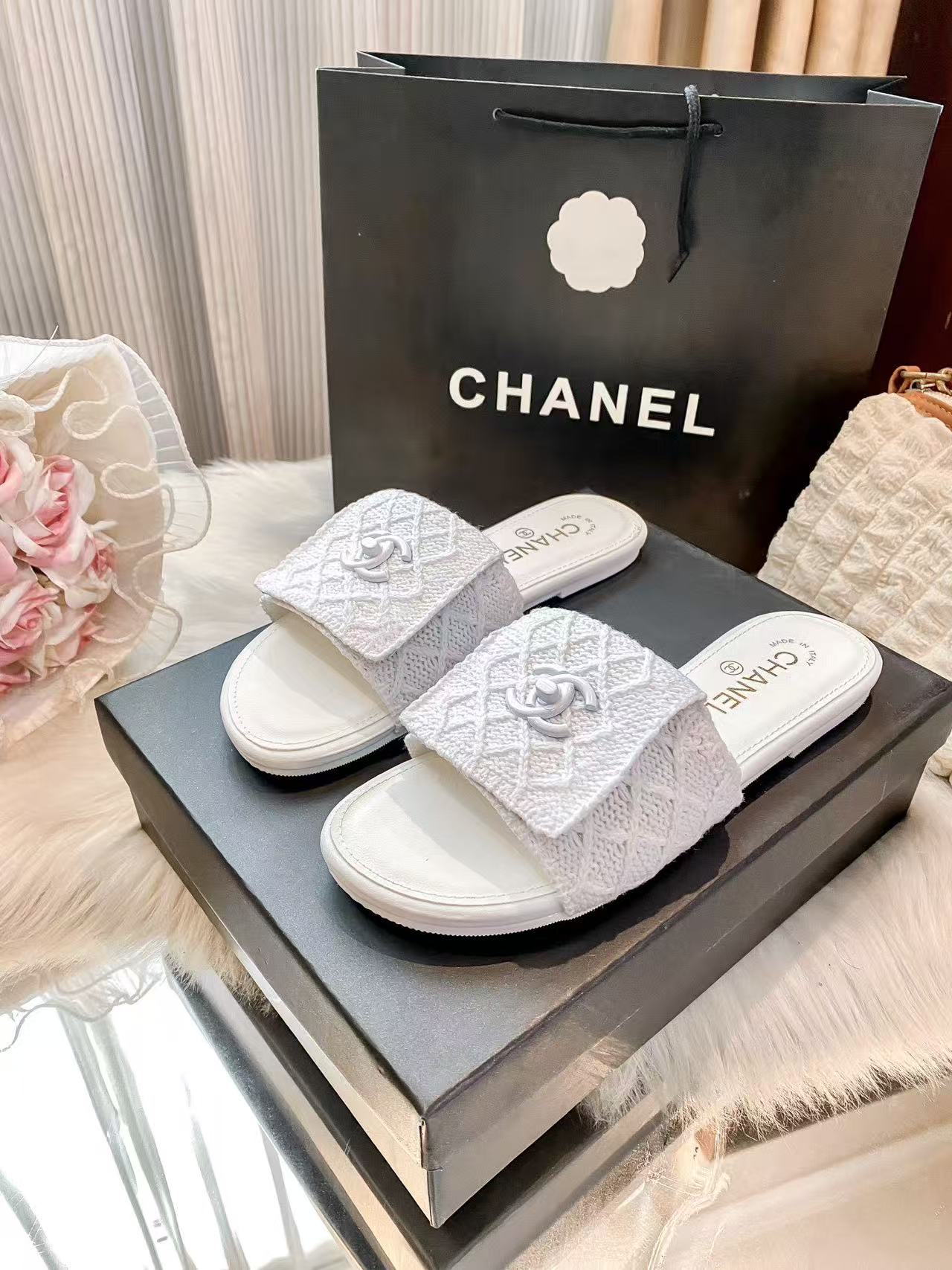 CHANE1 ダブルCチェック柄スリッパ【50％割引+送料無料】