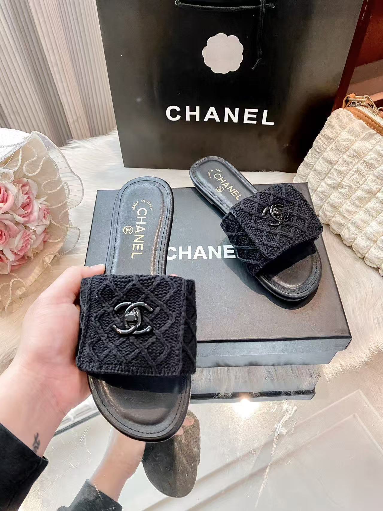 CHANE1 ダブルCチェック柄スリッパ【50％割引+送料無料】