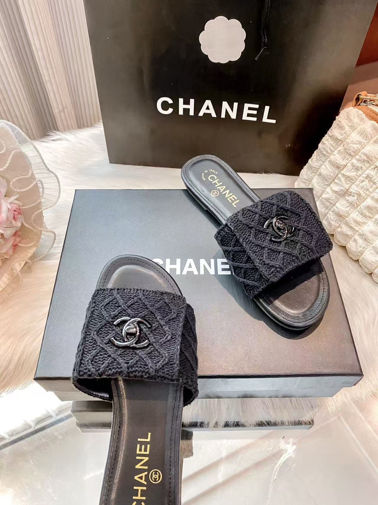 CHANE1 ダブルCチェック柄スリッパ【50％割引+送料無料】