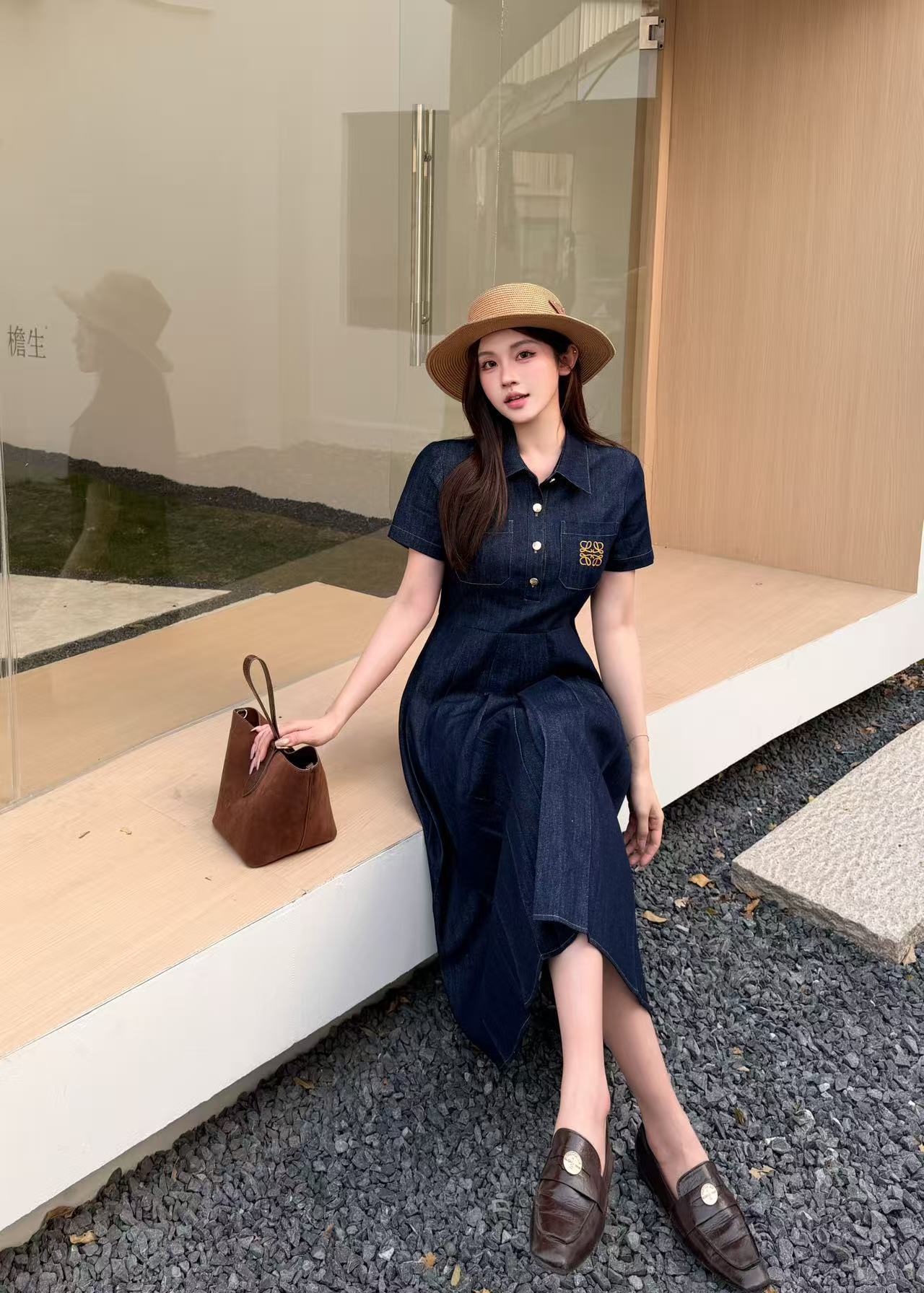 L0WEW刺繍ロゴ入りデニムドレス【50％割引+送料無料】