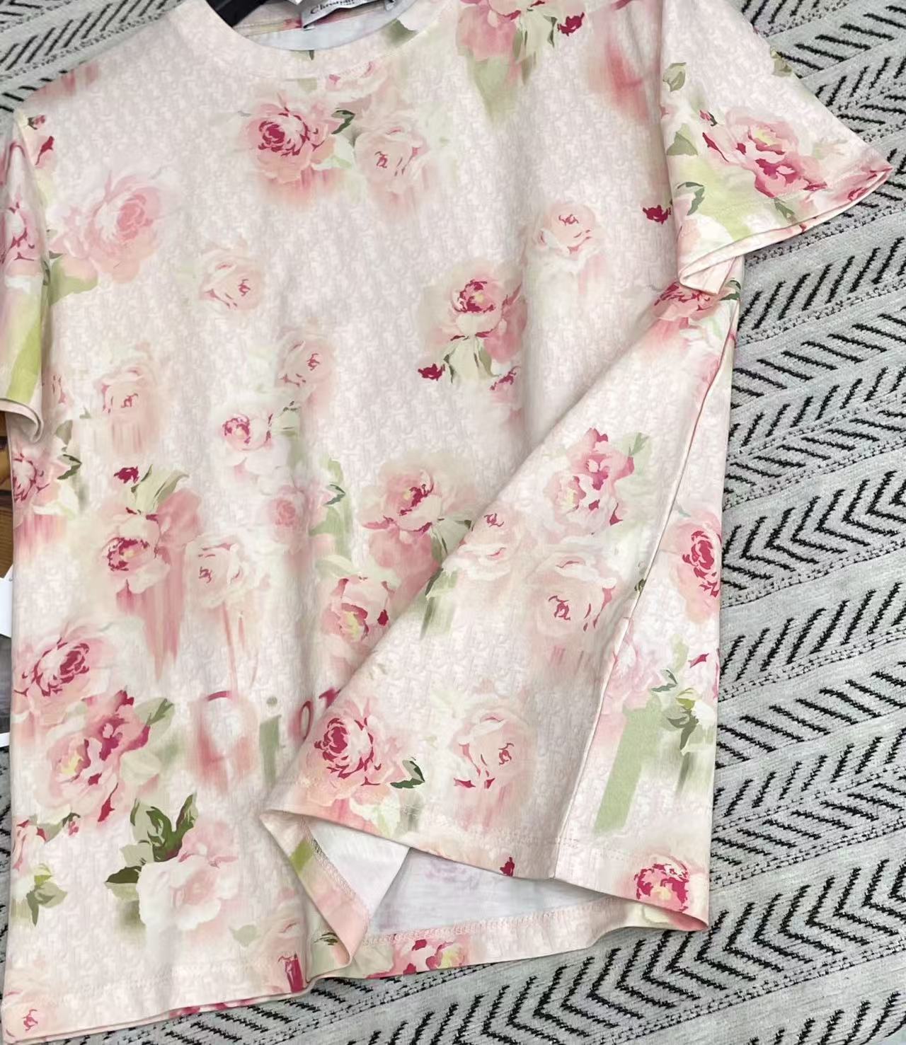 DIOR ピンク プリントTシャツ【50％割引+送料無料】