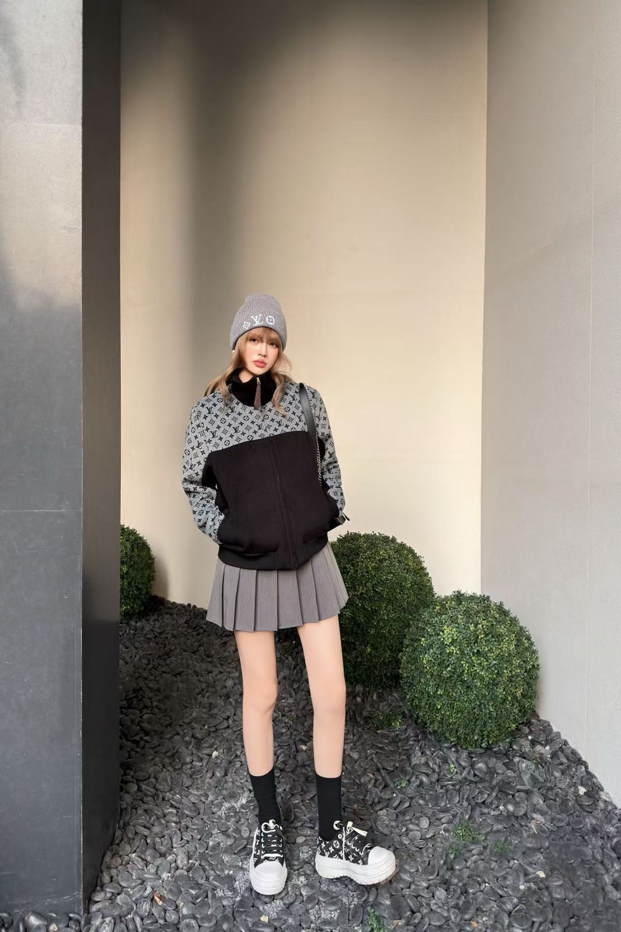 LVプリントジッパーカラーブロックジャケット【50％割引+送料無料】