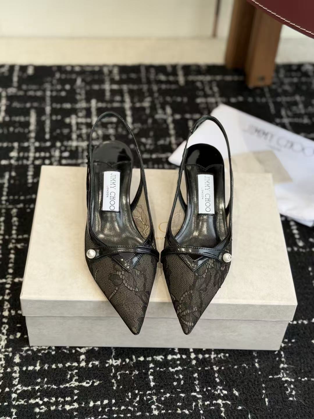 DI0R高品質レース オープンバック ローヒールシューズ【50％割引+送料無料】