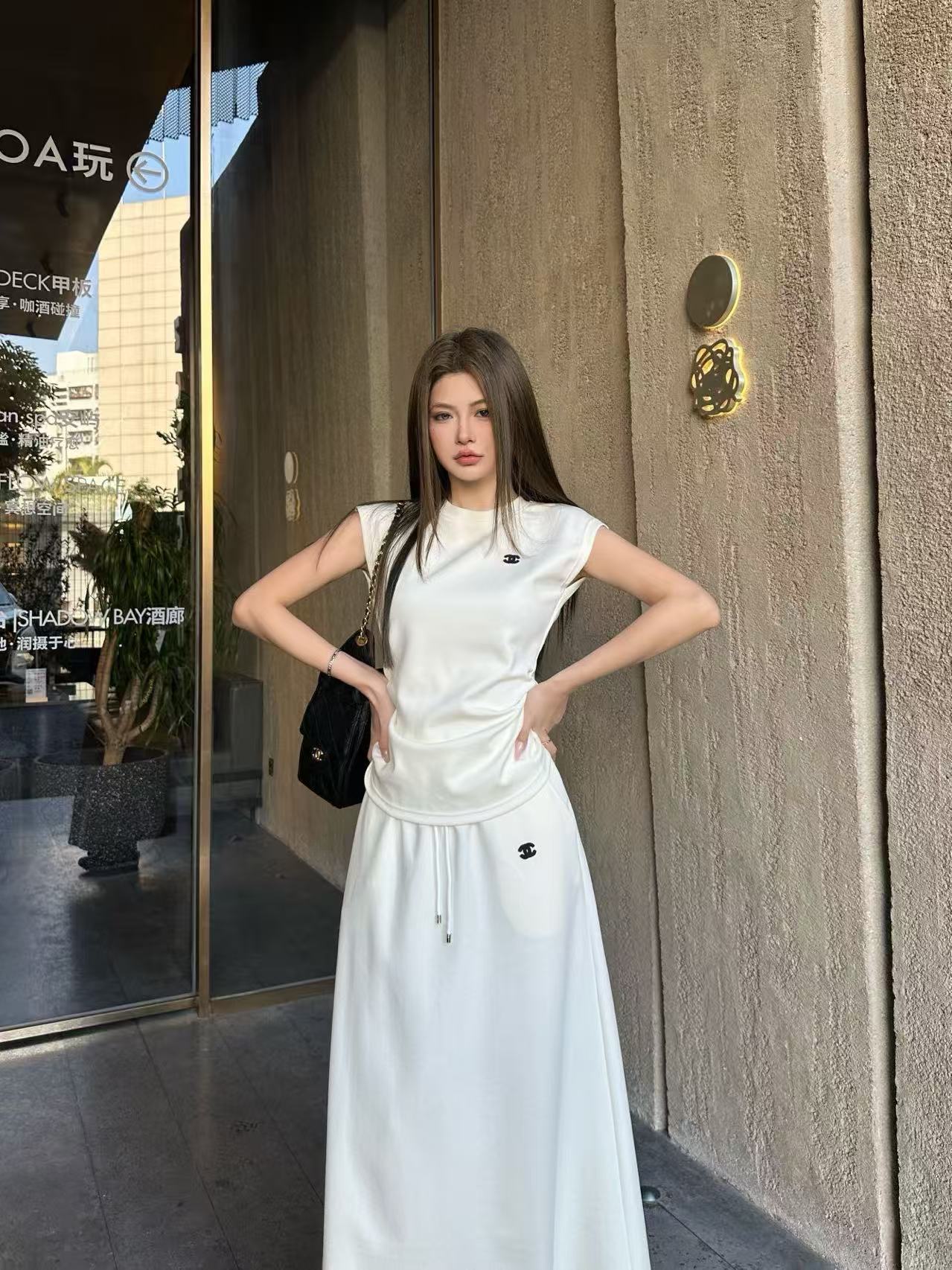 CHANE1 ダブルC ベスト＋スカート ツーピースセット【50％割引+送料無料】