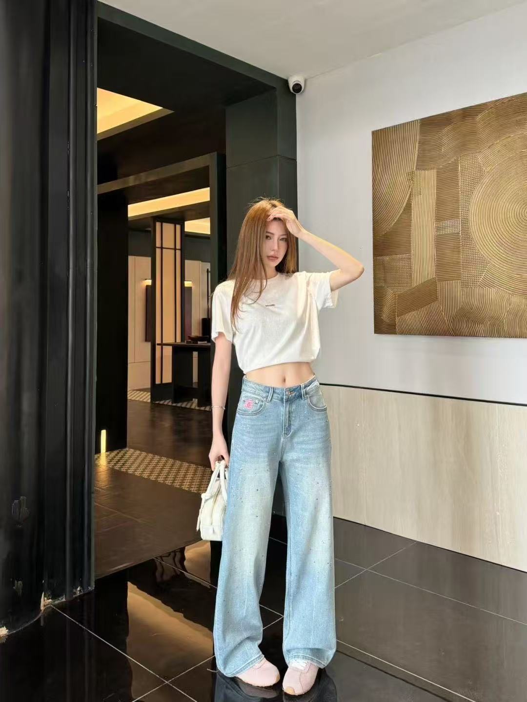 CHANE1 ダブルC ラインストーンジーンズ【50％割引+送料無料】