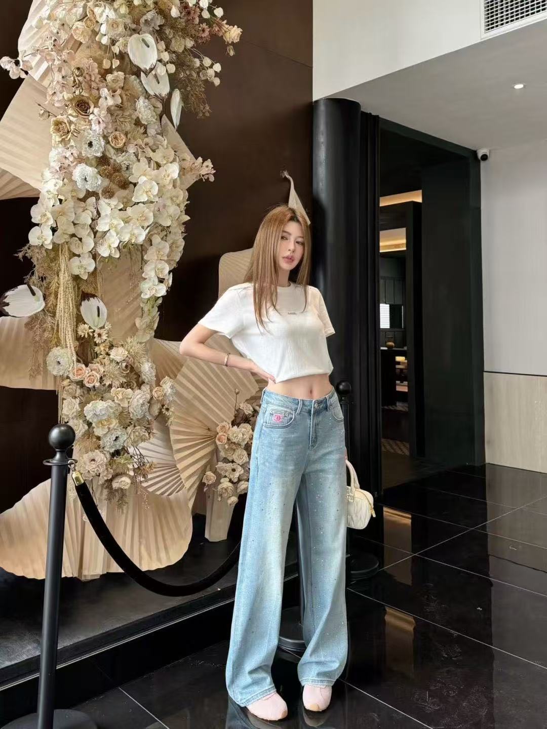 CHANE1 ダブルC ラインストーンジーンズ【50％割引+送料無料】