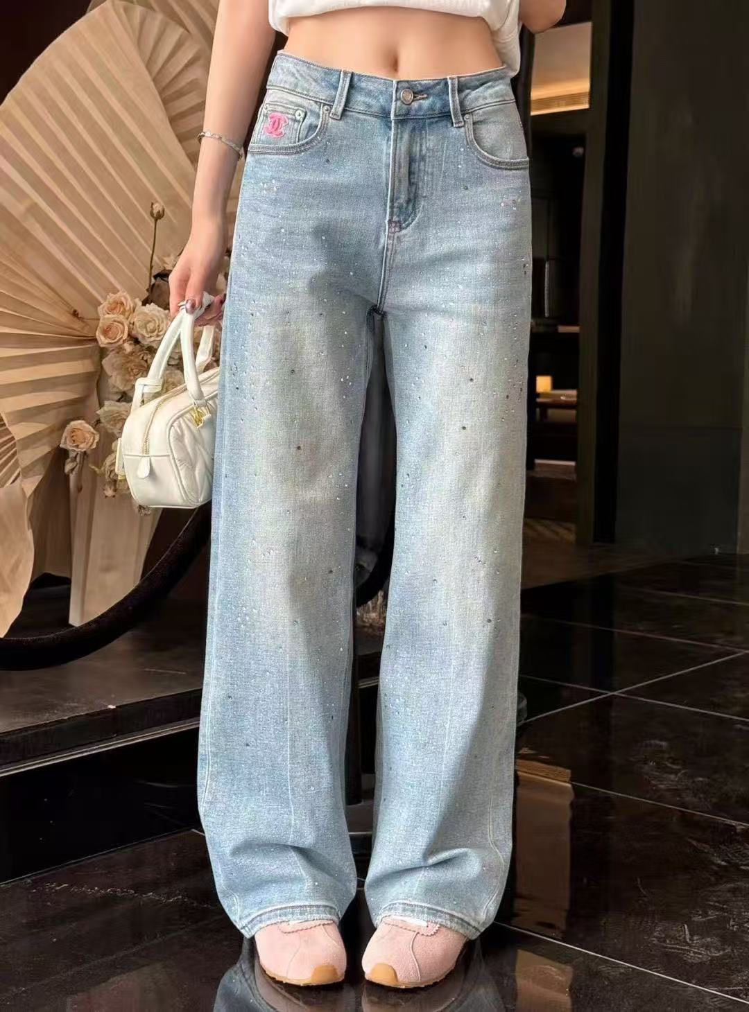 CHANE1 ダブルC ラインストーンジーンズ【50％割引+送料無料】