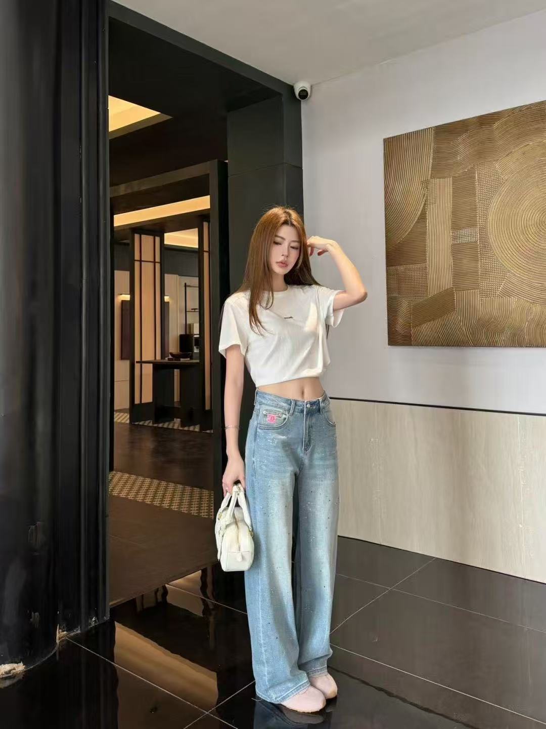 CHANE1 ダブルC ラインストーンジーンズ【50％割引+送料無料】