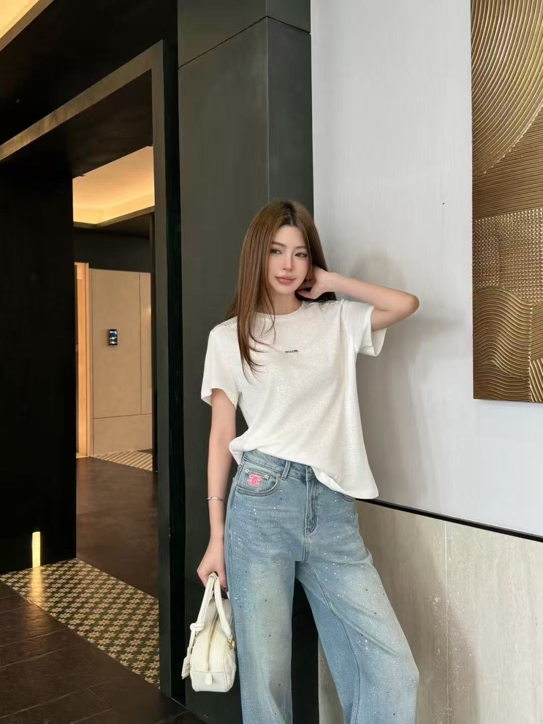 CHANE1 ダブルC ラインストーンジーンズ【50％割引+送料無料】