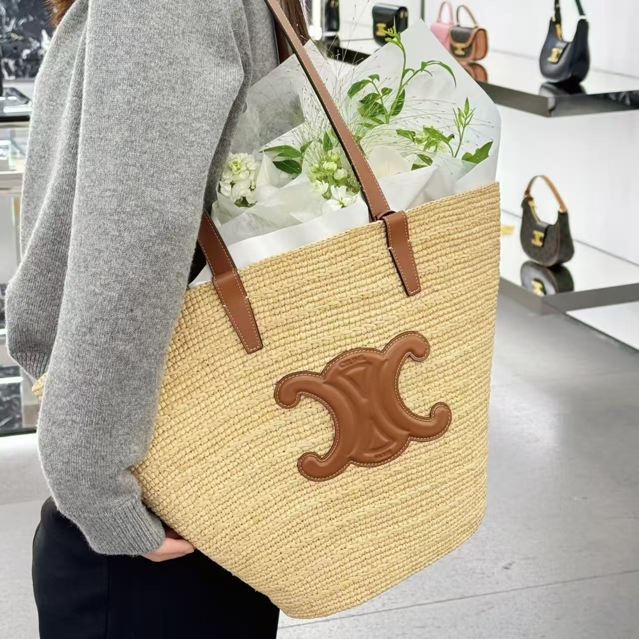 CEL1NE 凱旋門 ストロー織り脇下バッグ【50％割引+送料無料】