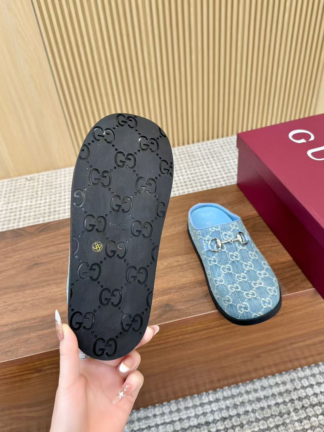 GUCCI 高品質ジャカードデニム・スライド【50％割引+送料無料】