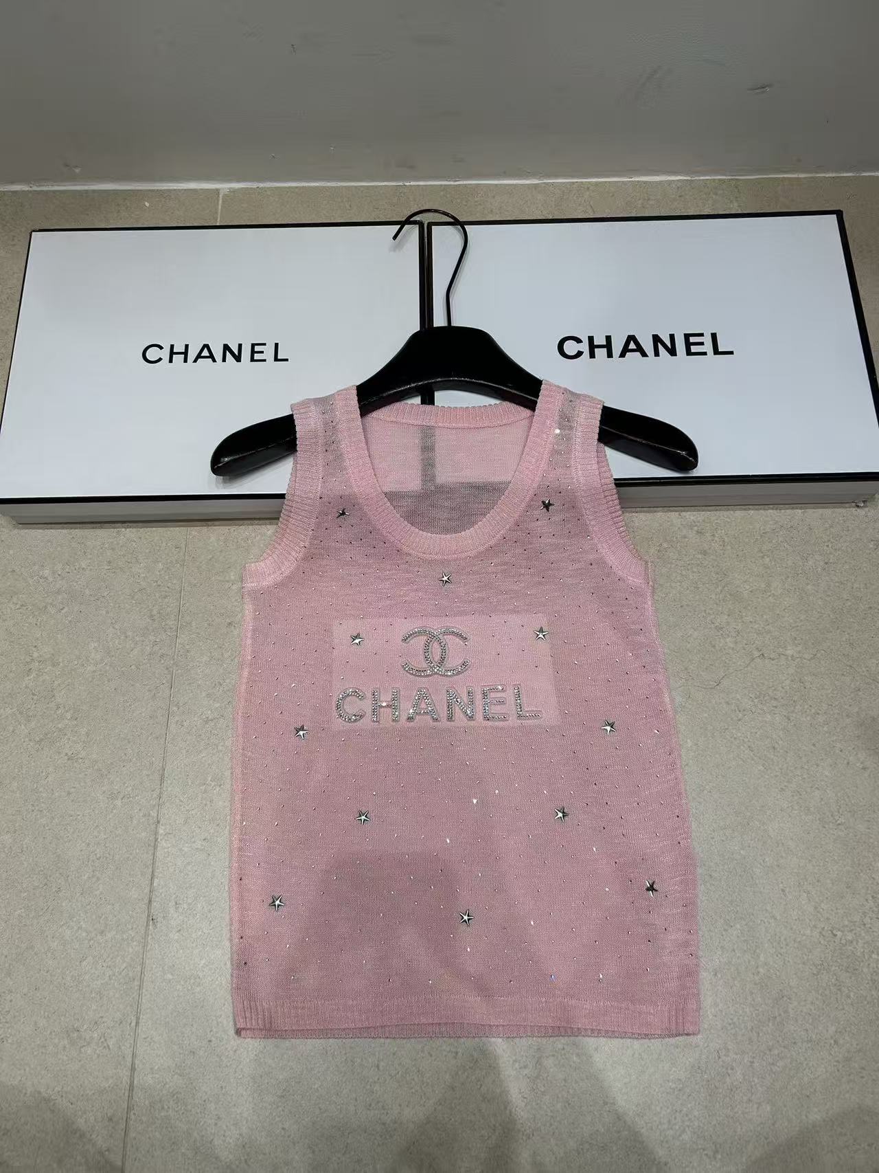 CHANE1 ダブルC ラインストーンレター ウールベスト【50％割引+送料無料】